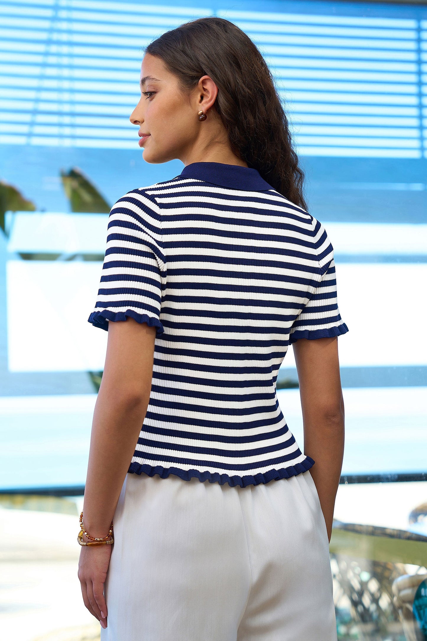 Navy Nautical Striped Knitted Top