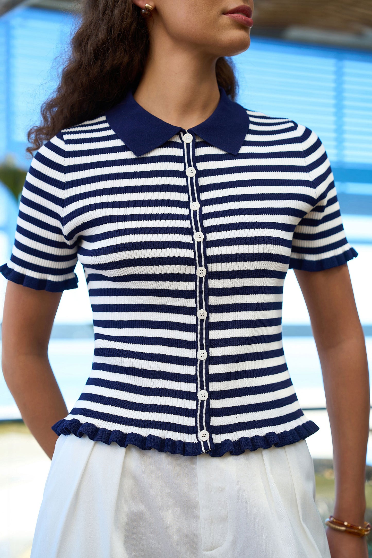 Navy Nautical Striped Knitted Top