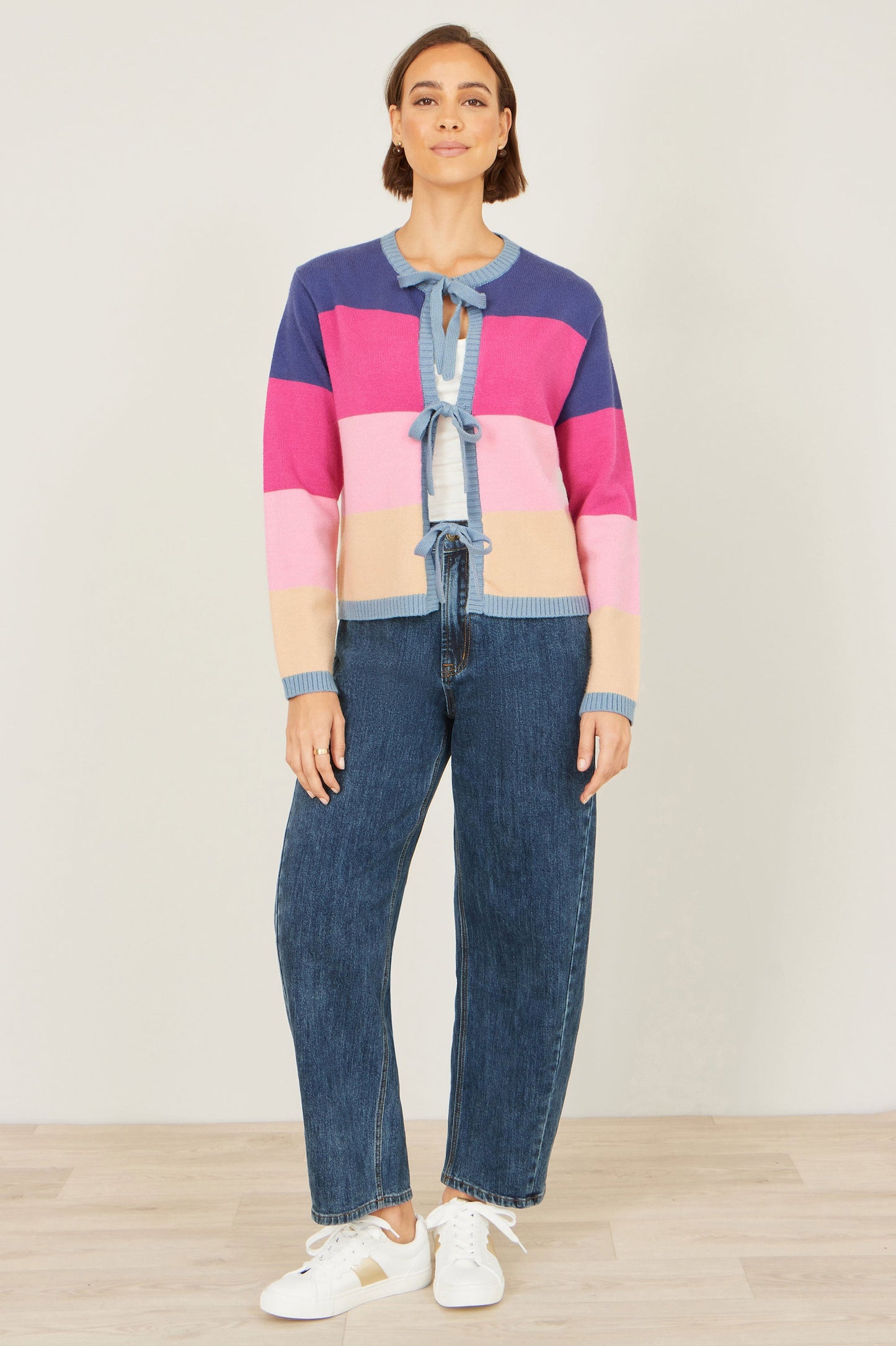 Multicolour Block Stripe Tie Front Cardigan
