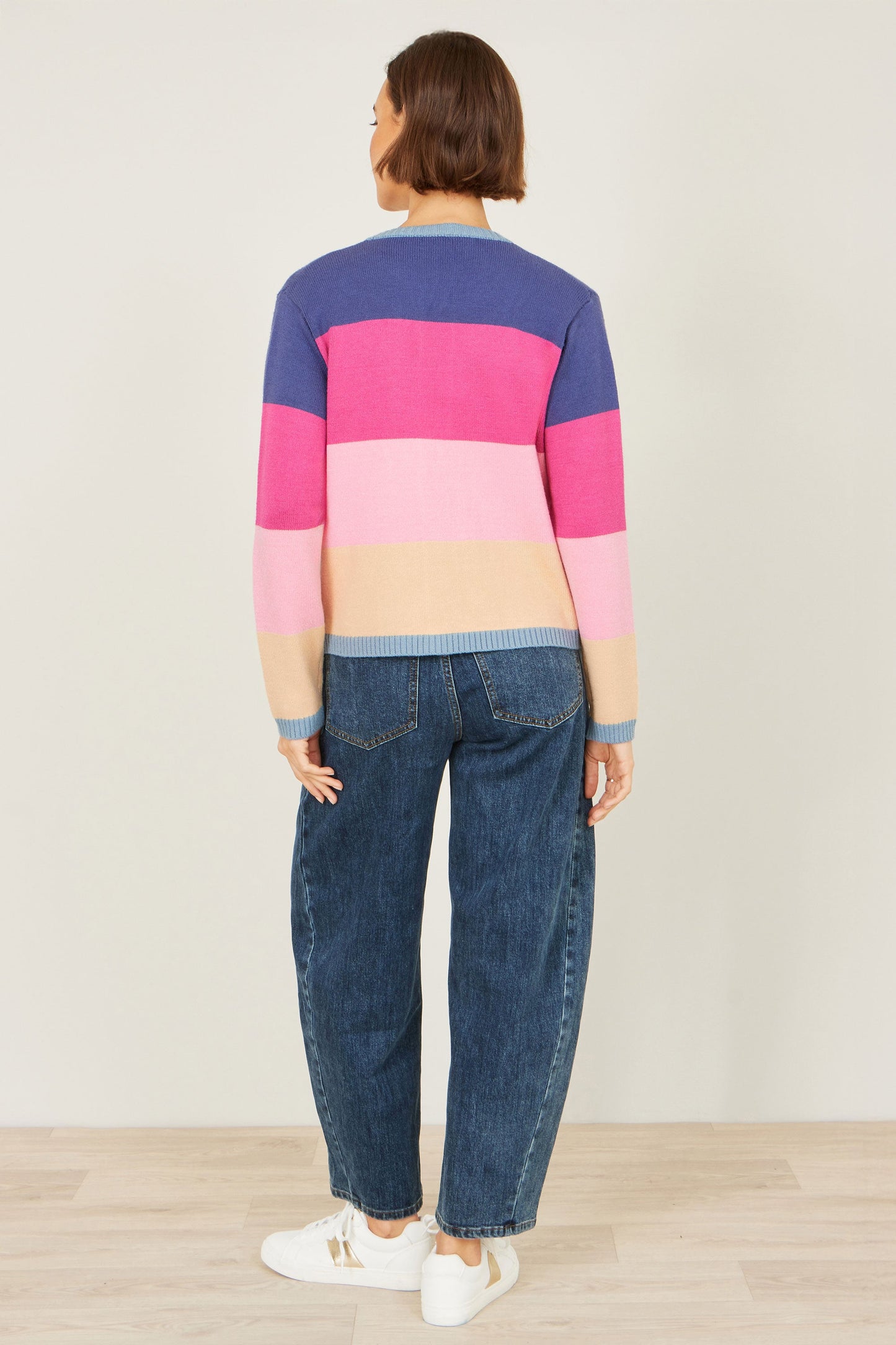 Multicolour Block Stripe Tie Front Cardigan