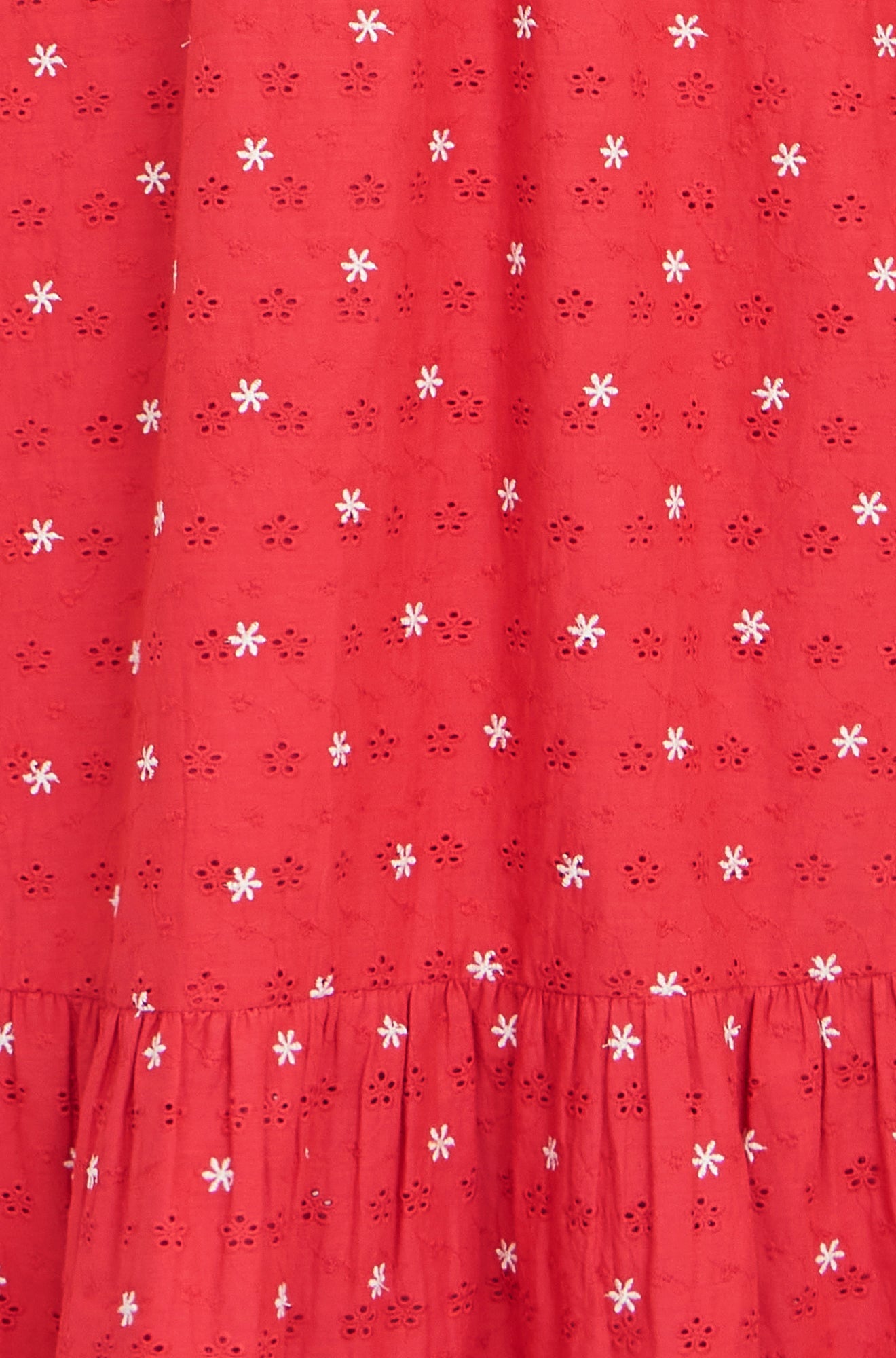 Red Broderie Anglaise Wrap Midi Dress With Flower Embroidery