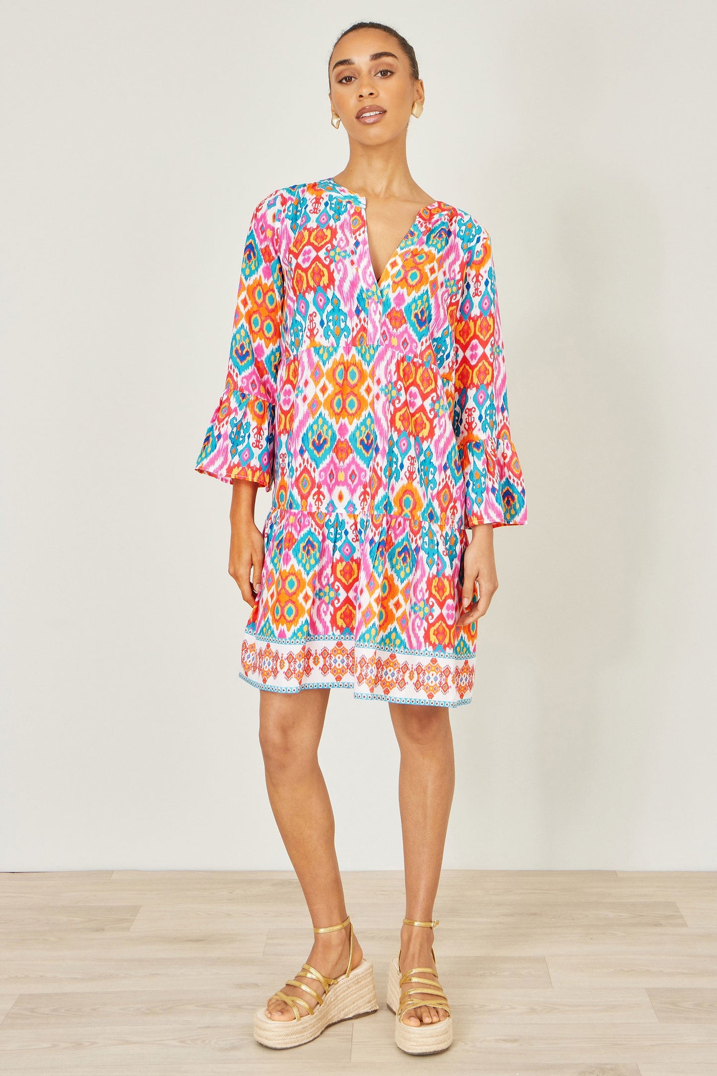 Multicolour Ikat Print Viscose Beach Tunic