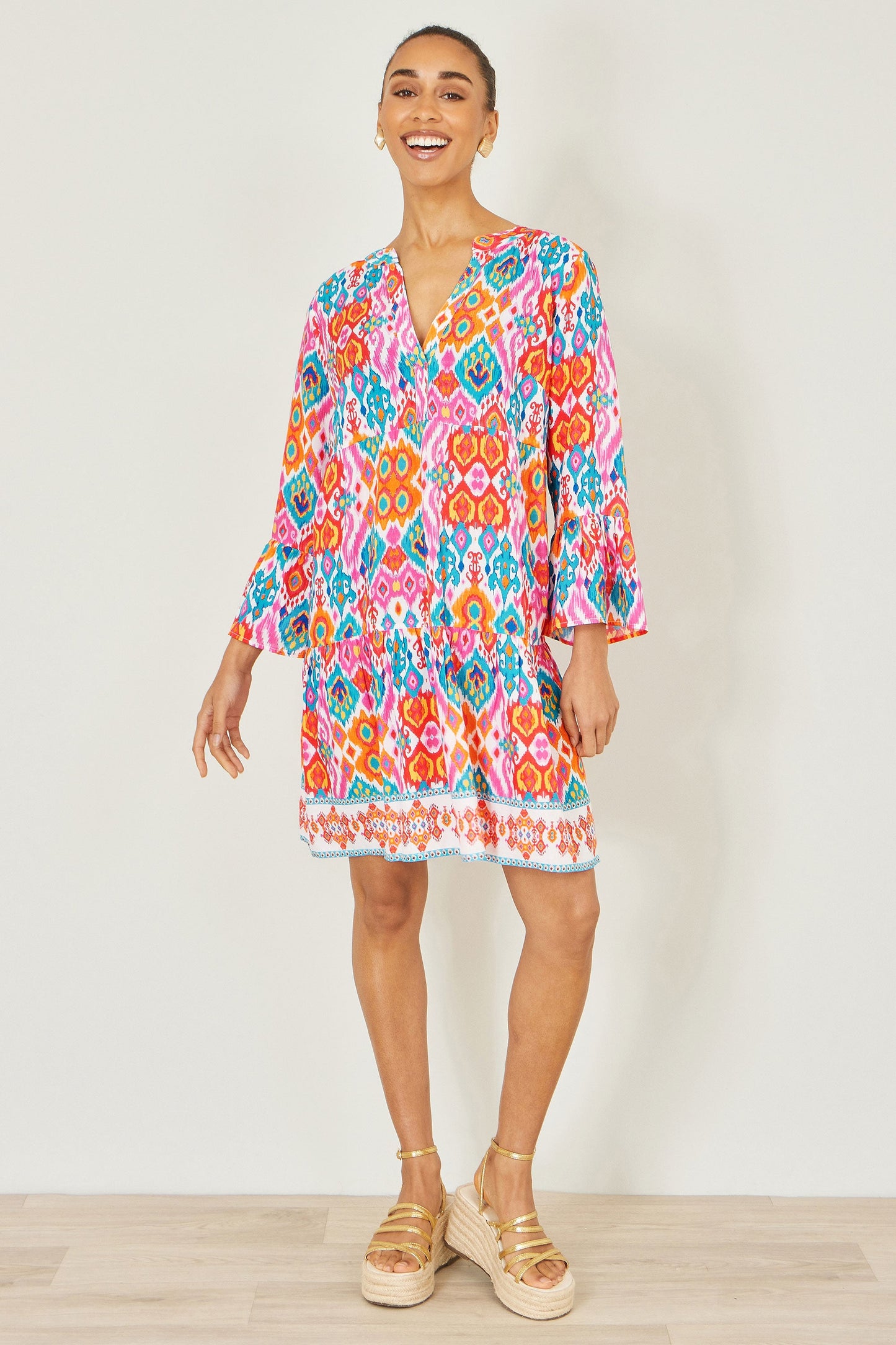 Multicolour Ikat Print Viscose Beach Tunic
