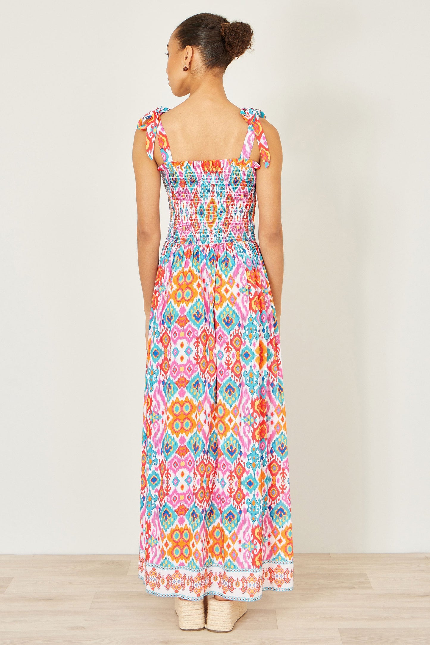 Multicolour Ikat Print Maxi Viscose Sun Dress