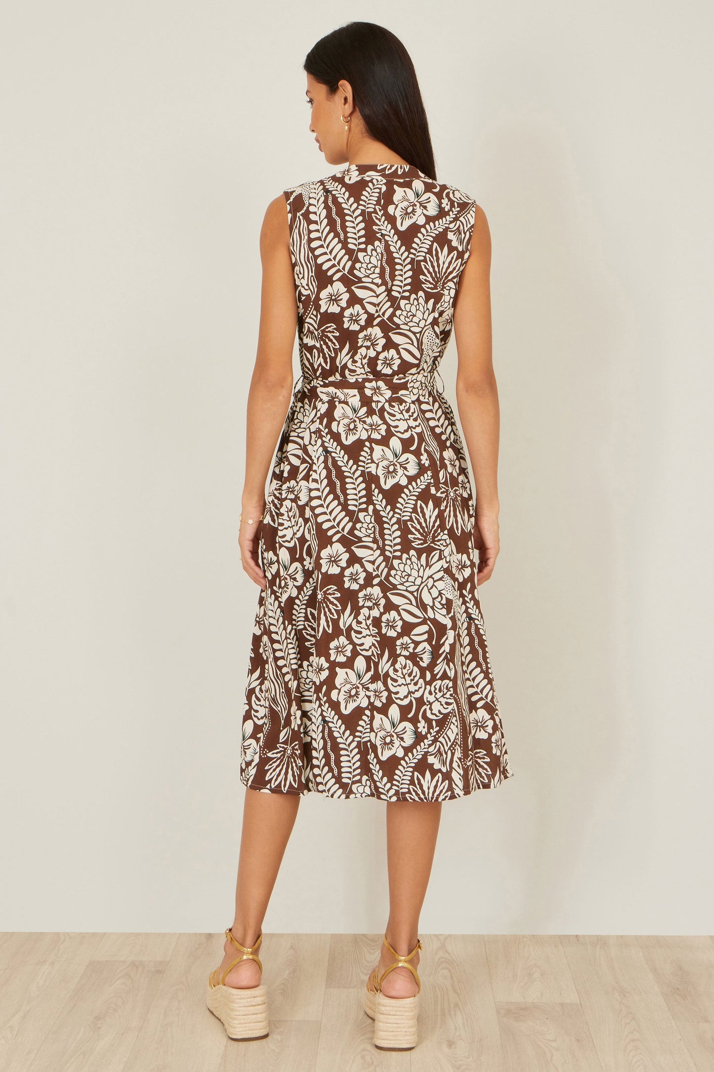 Brown Leaf Print Shirt Dress