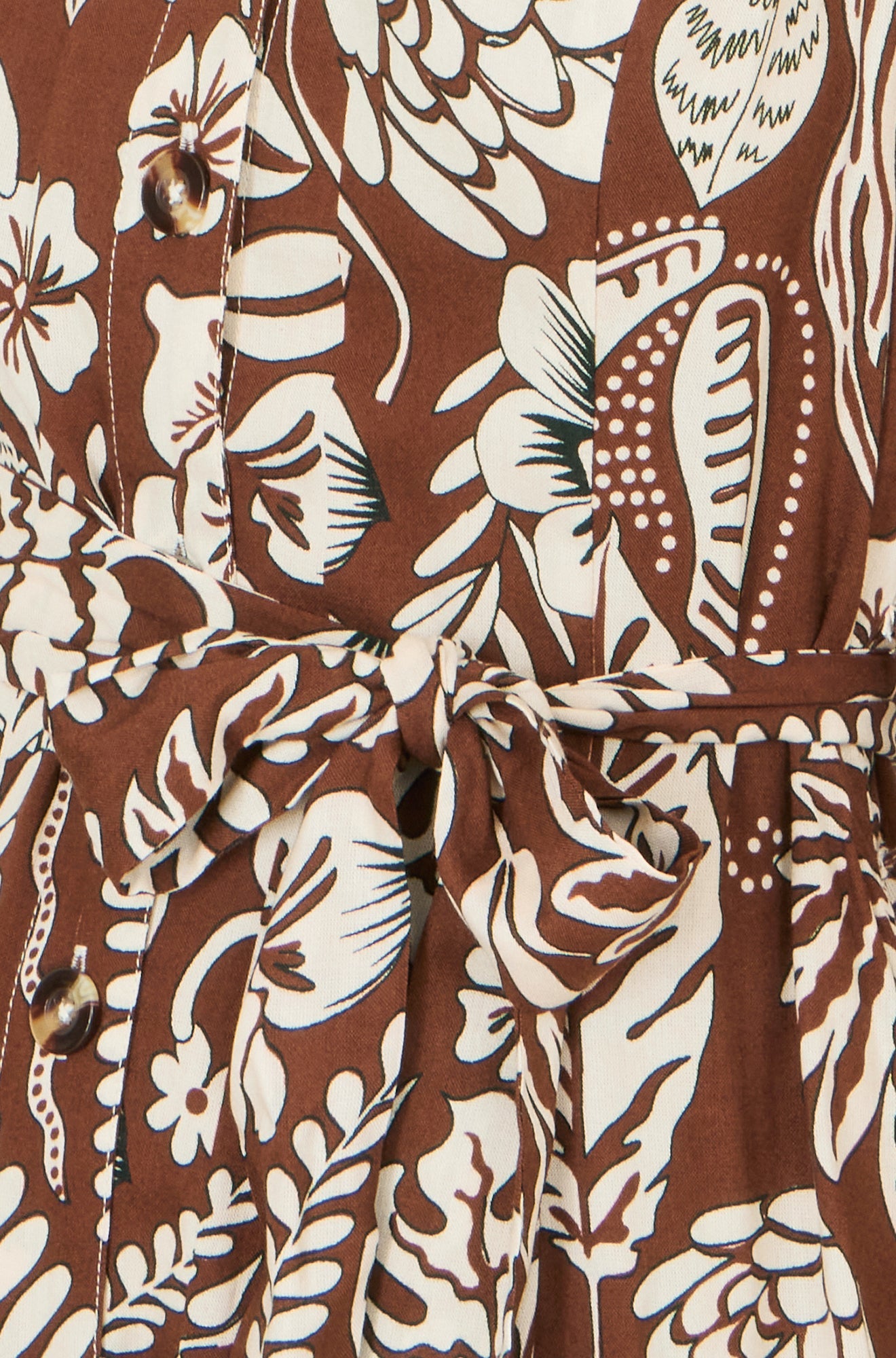 Brown Leaf Print Shirt Dress