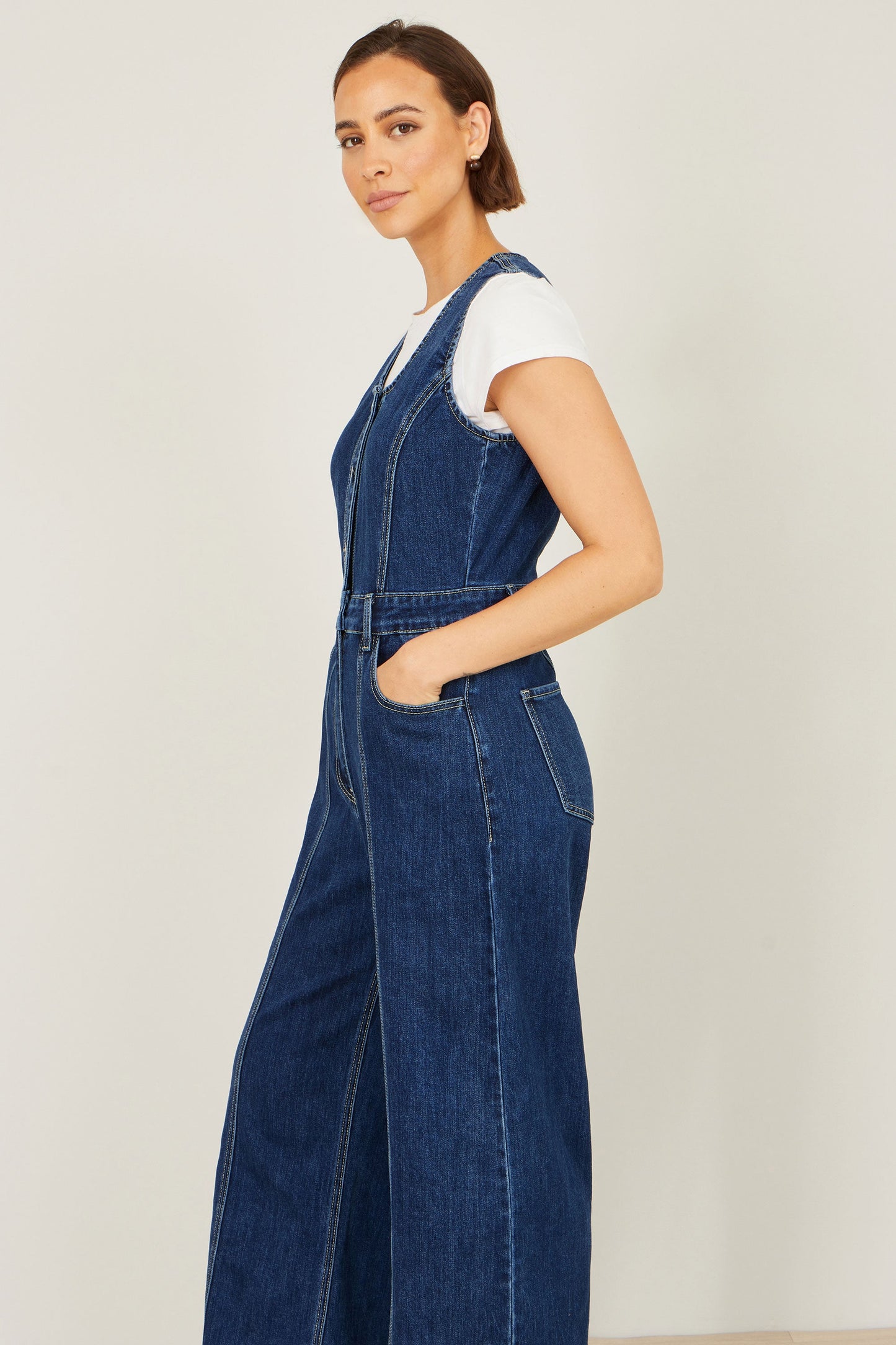 Blue Denim Stretch Fitted Jumpsuit
