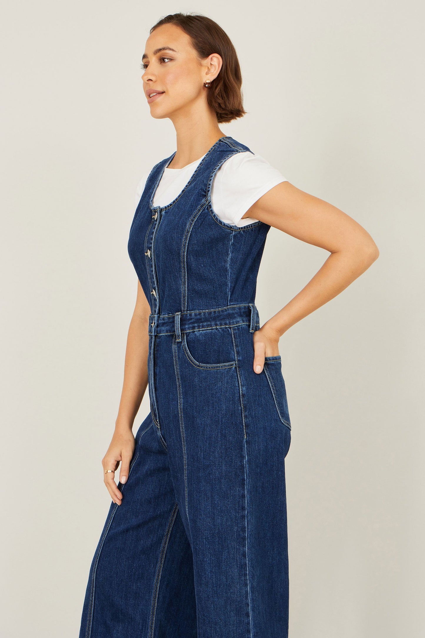 Blue Denim Stretch Fitted Jumpsuit