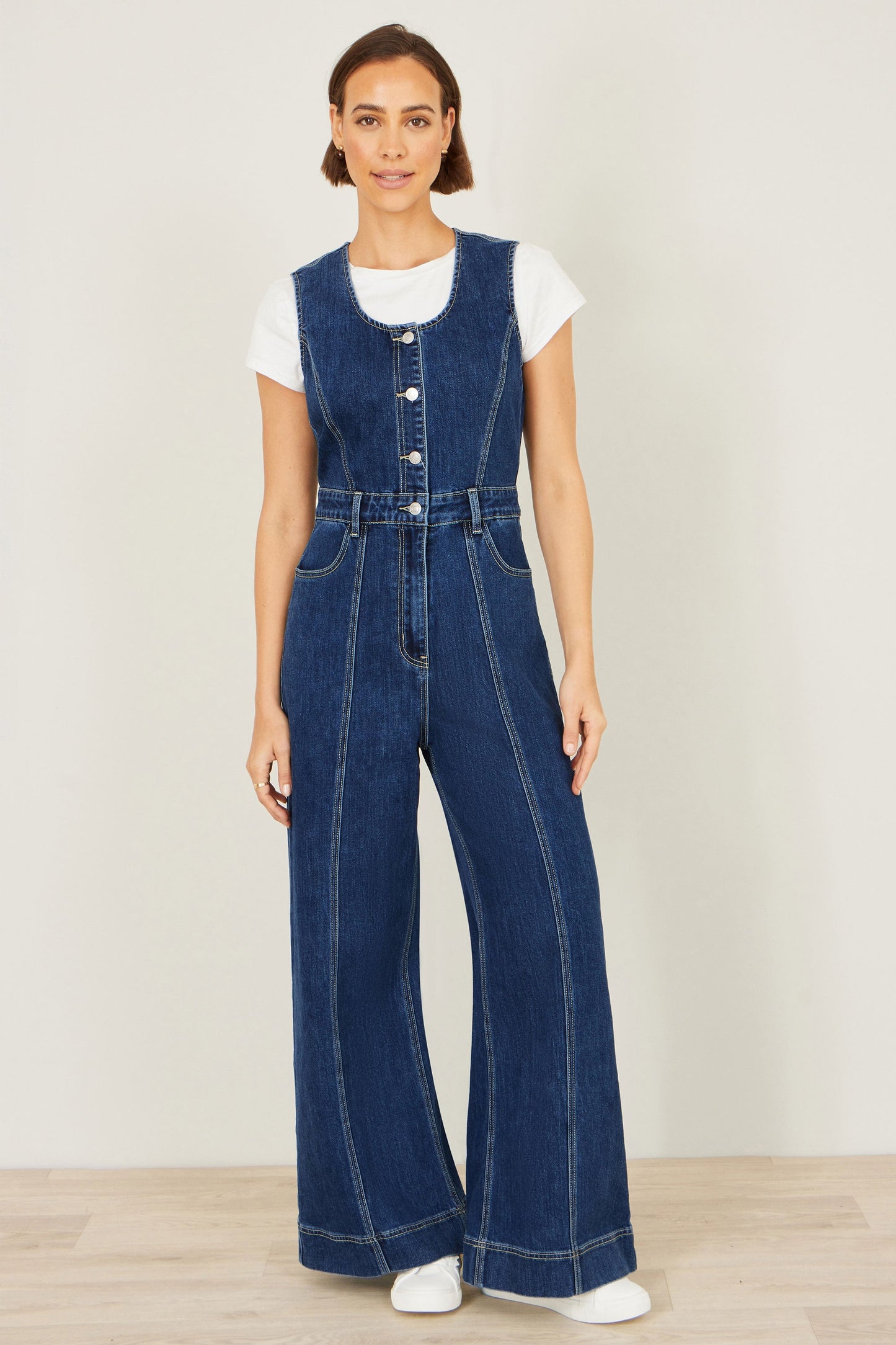 Blue Denim Stretch Fitted Jumpsuit