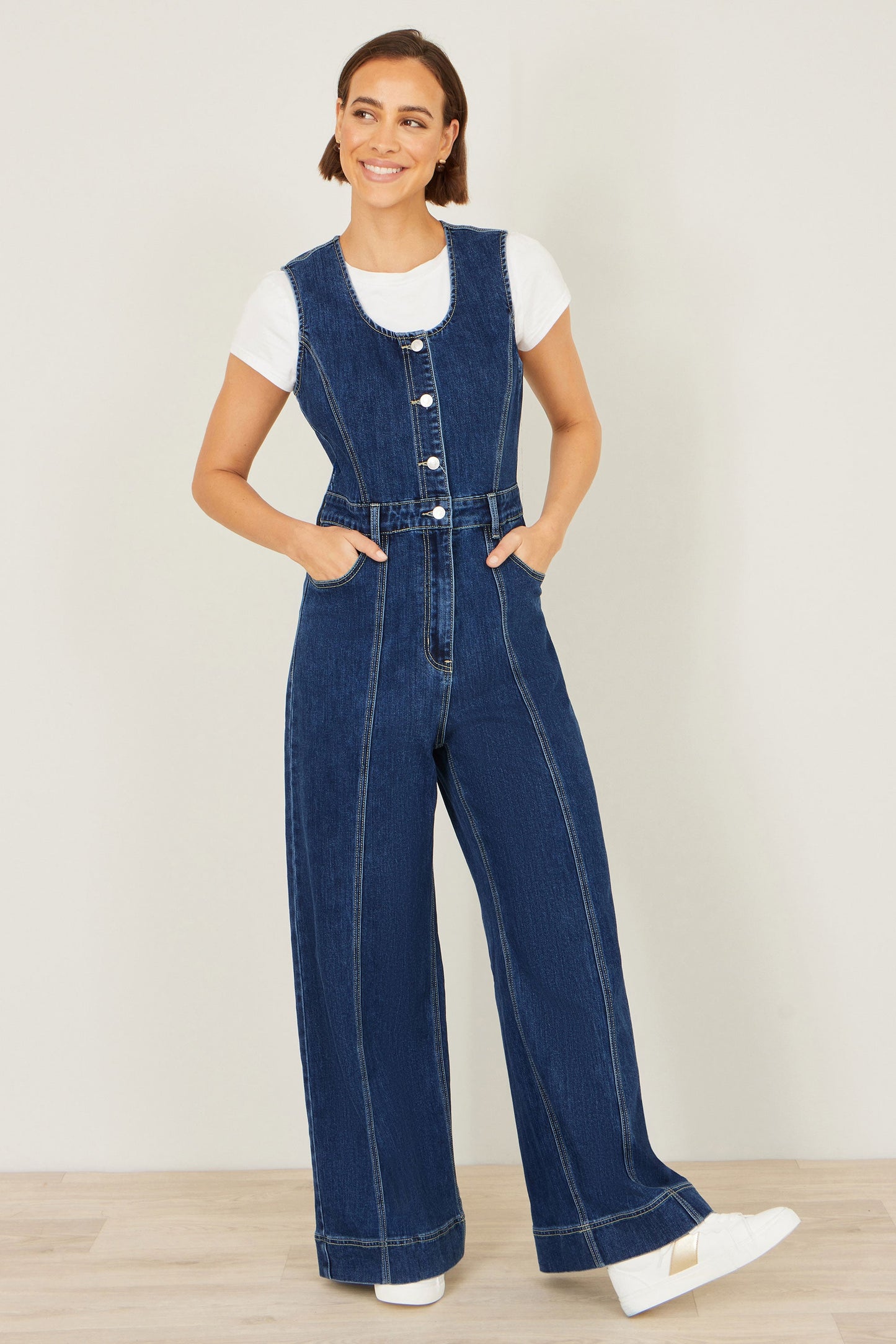 Blue Denim Stretch Fitted Jumpsuit