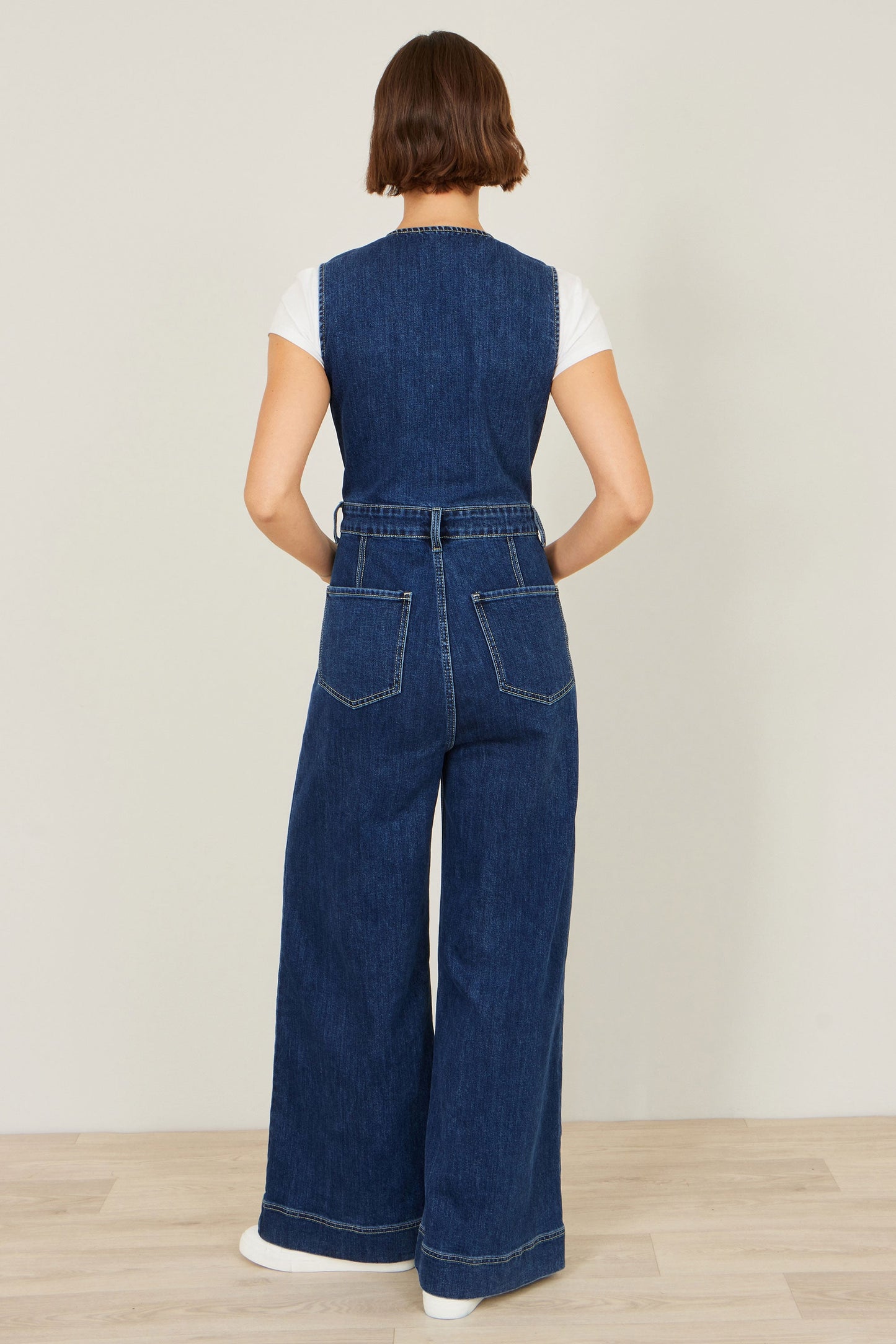 Blue Denim Stretch Fitted Jumpsuit