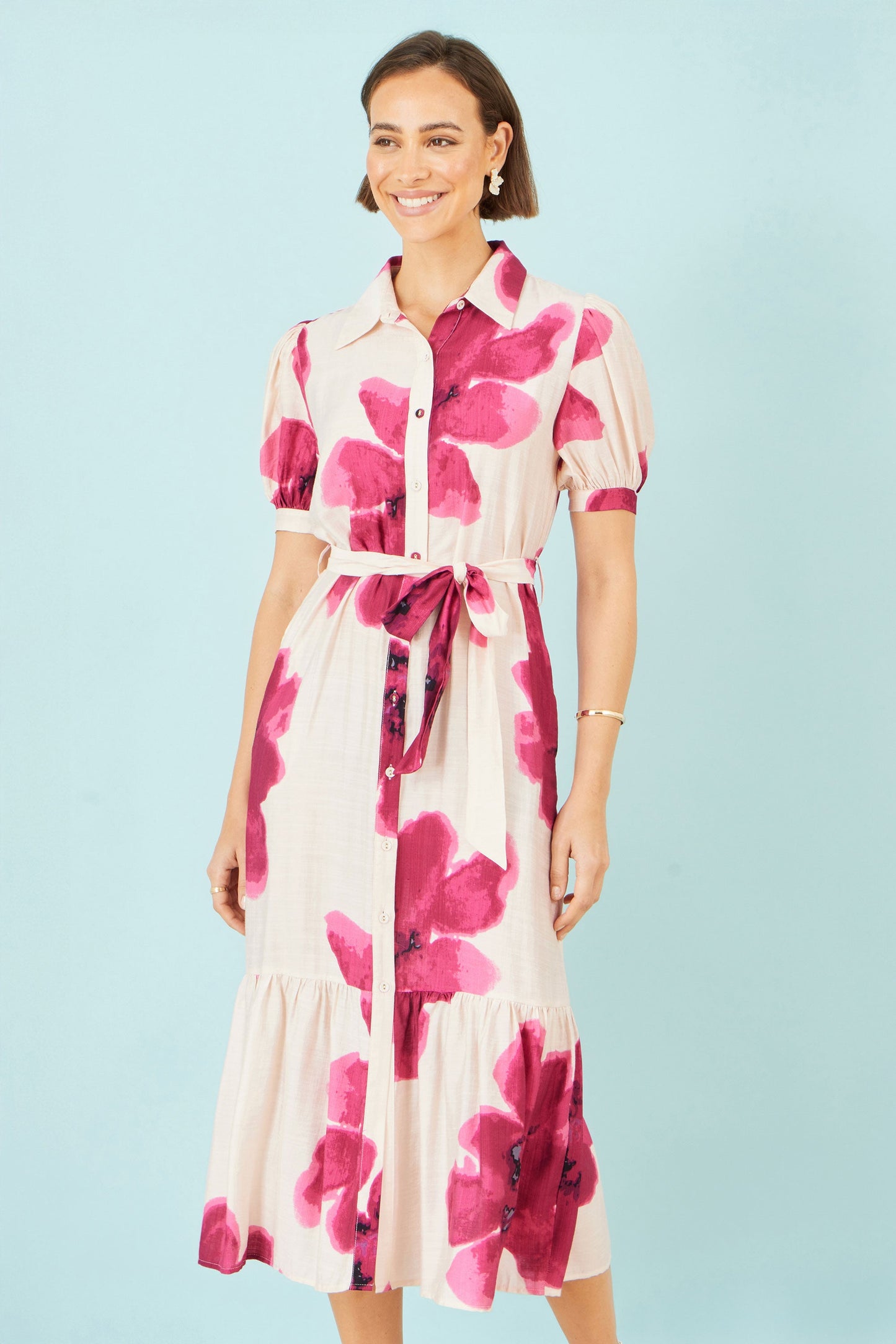 Pink Scattered Floral Shirt Dress