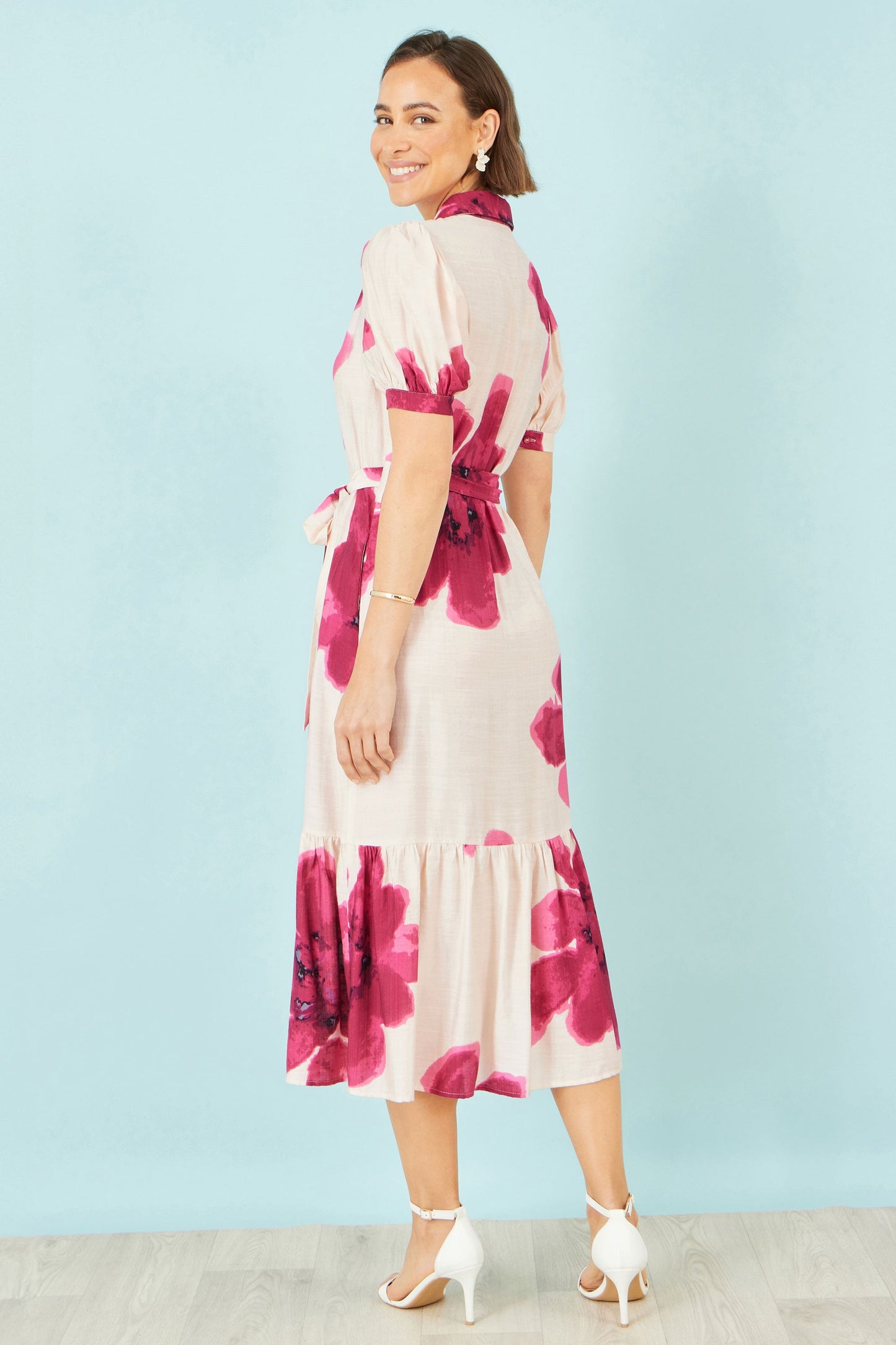 Pink Scattered Floral Shirt Dress