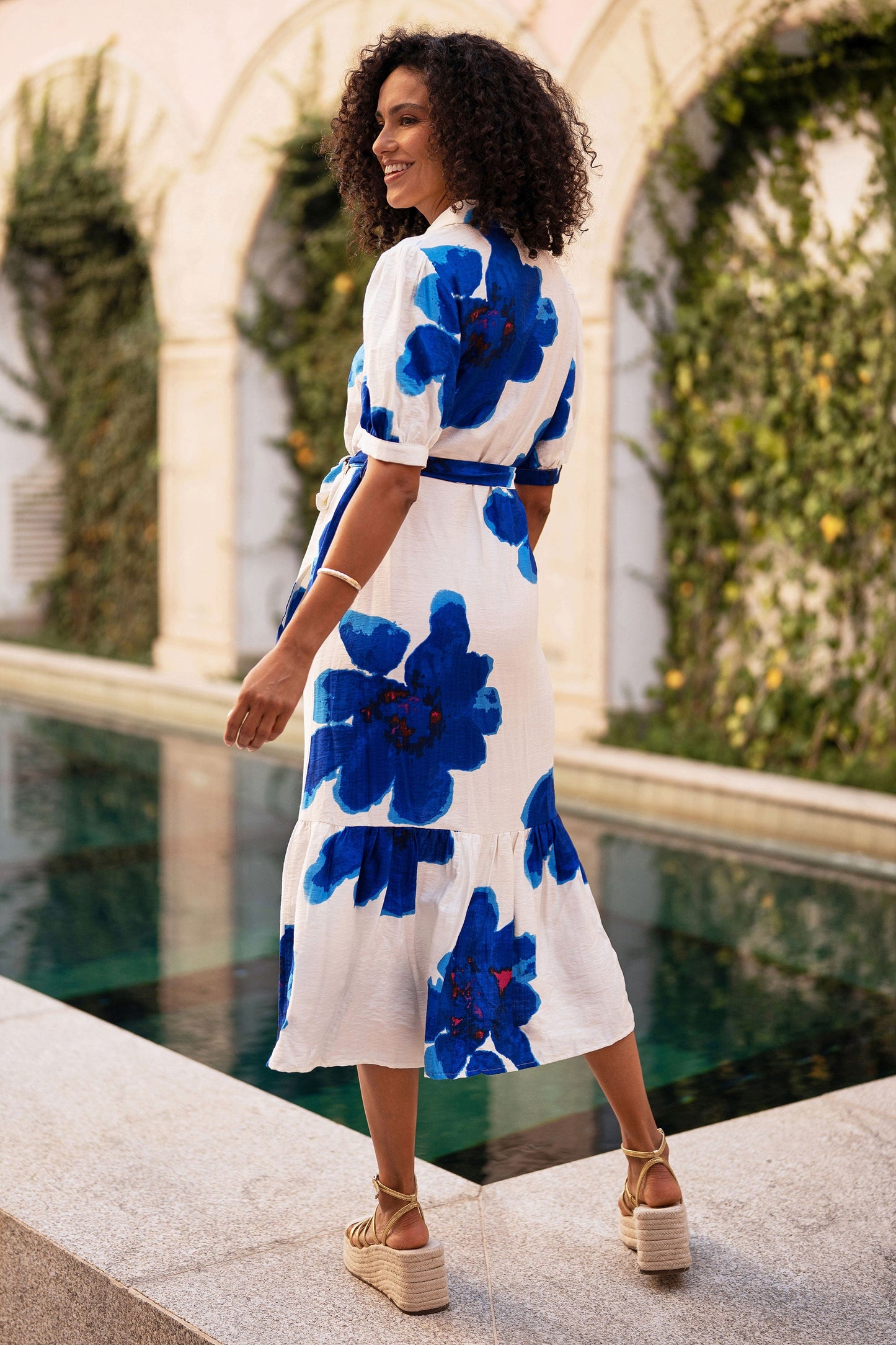 Blue Scattered Floral Shirt Dress