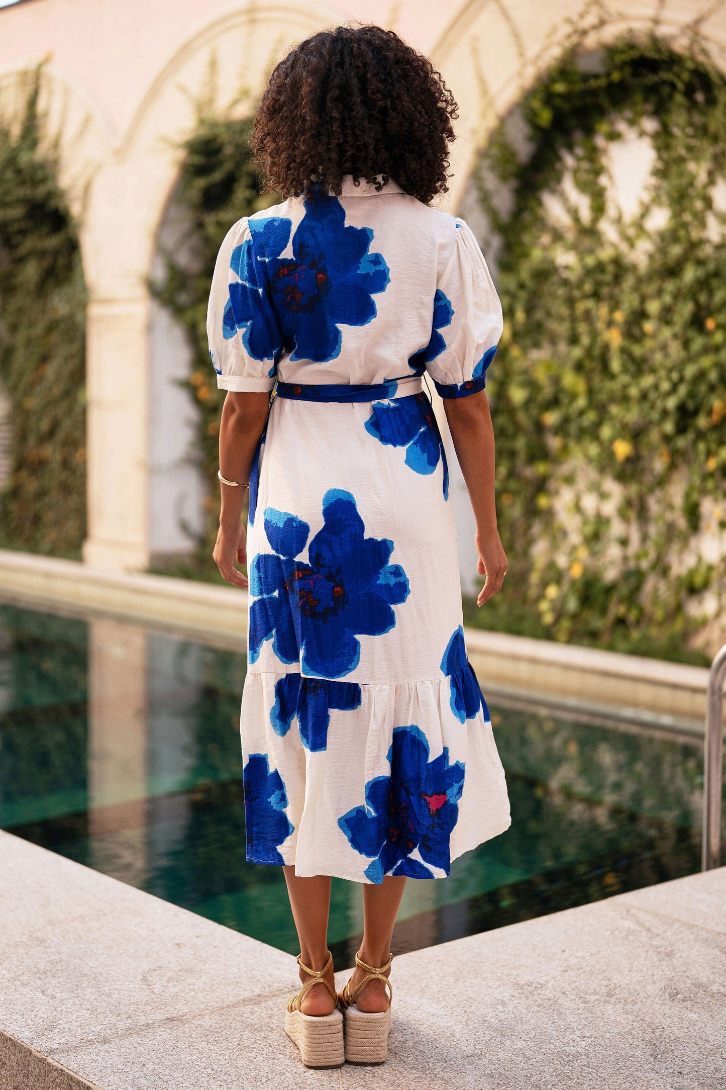 Blue Scattered Floral Shirt Dress