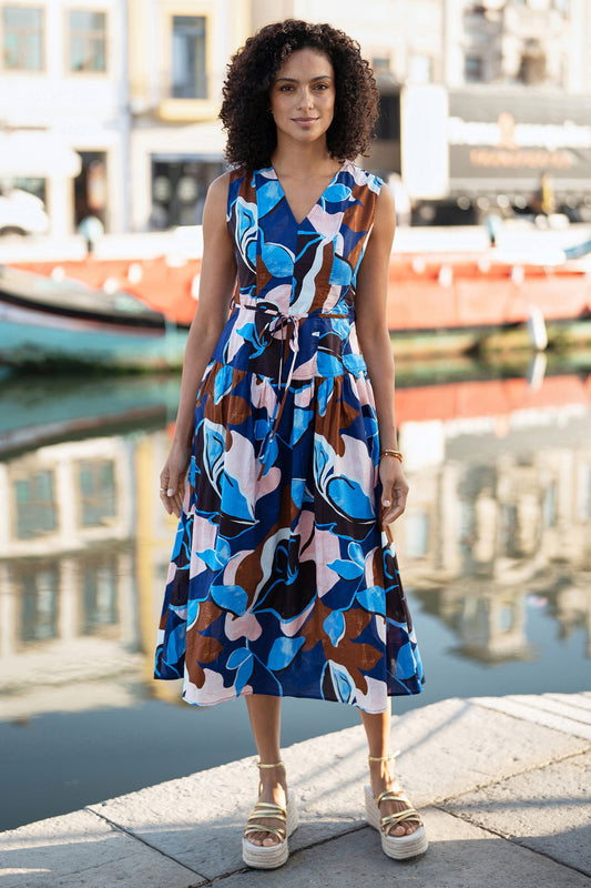Blue Floral Midi Dress