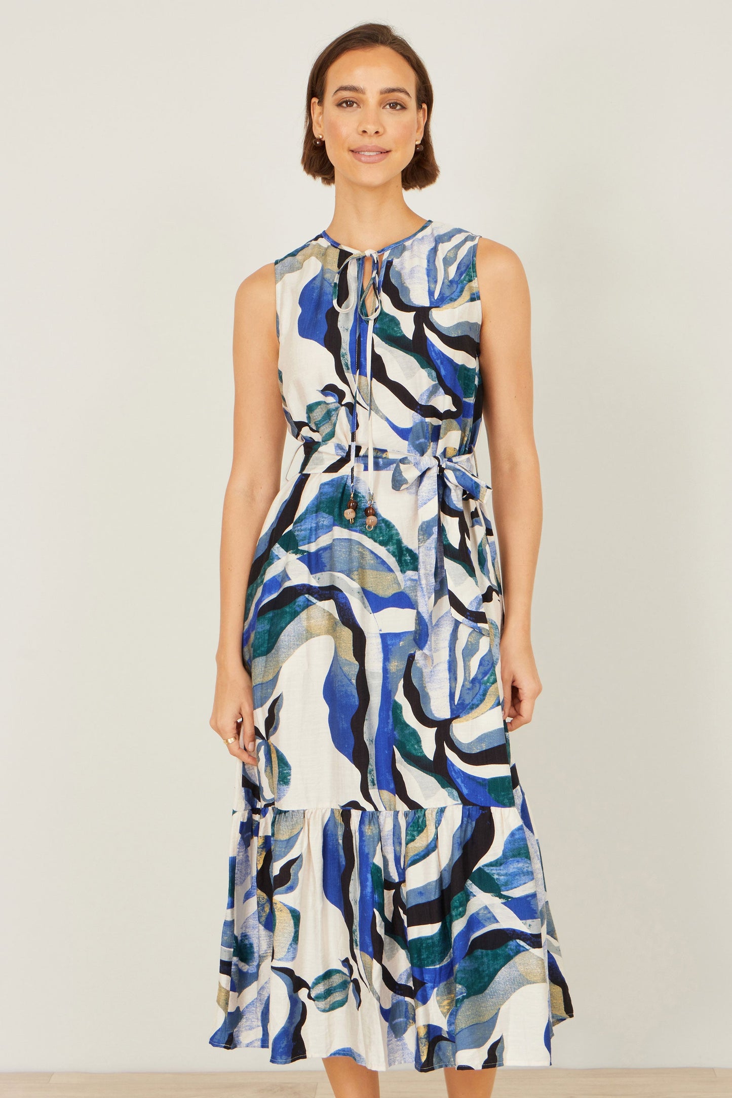 Blue Swirl Print Midi Dress