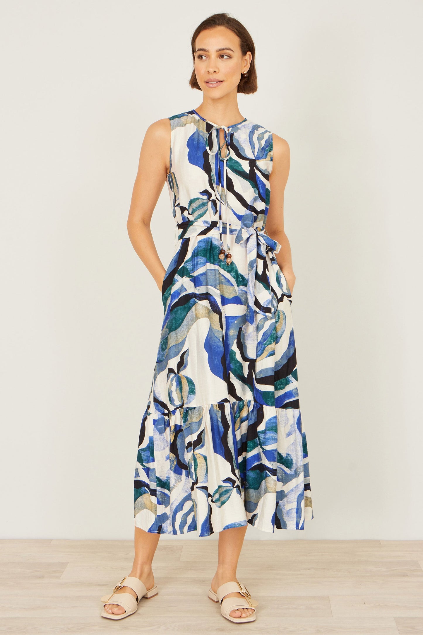 Blue Swirl Print Midi Dress