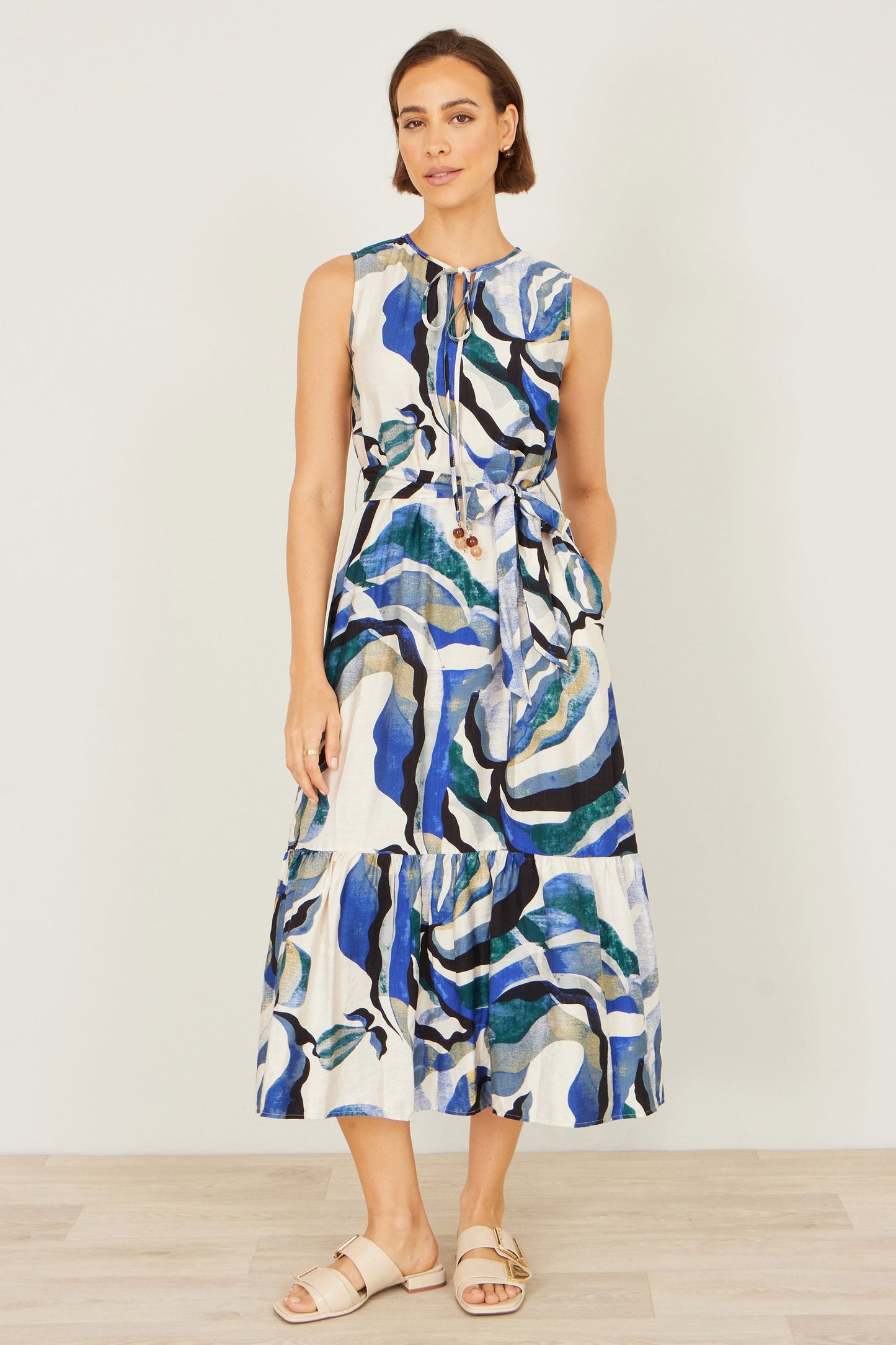 Blue Swirl Print Midi Dress