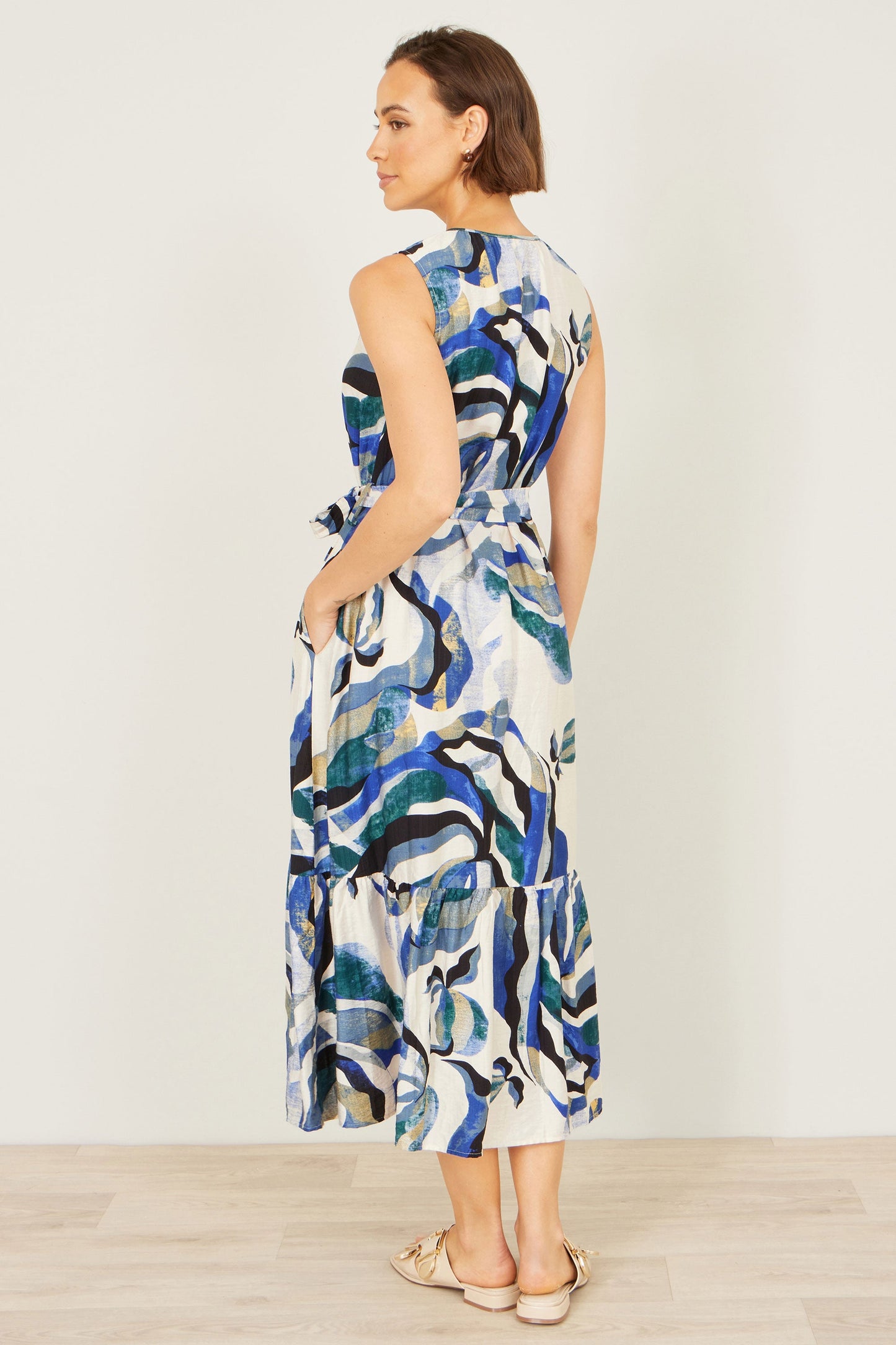 Blue Swirl Print Midi Dress