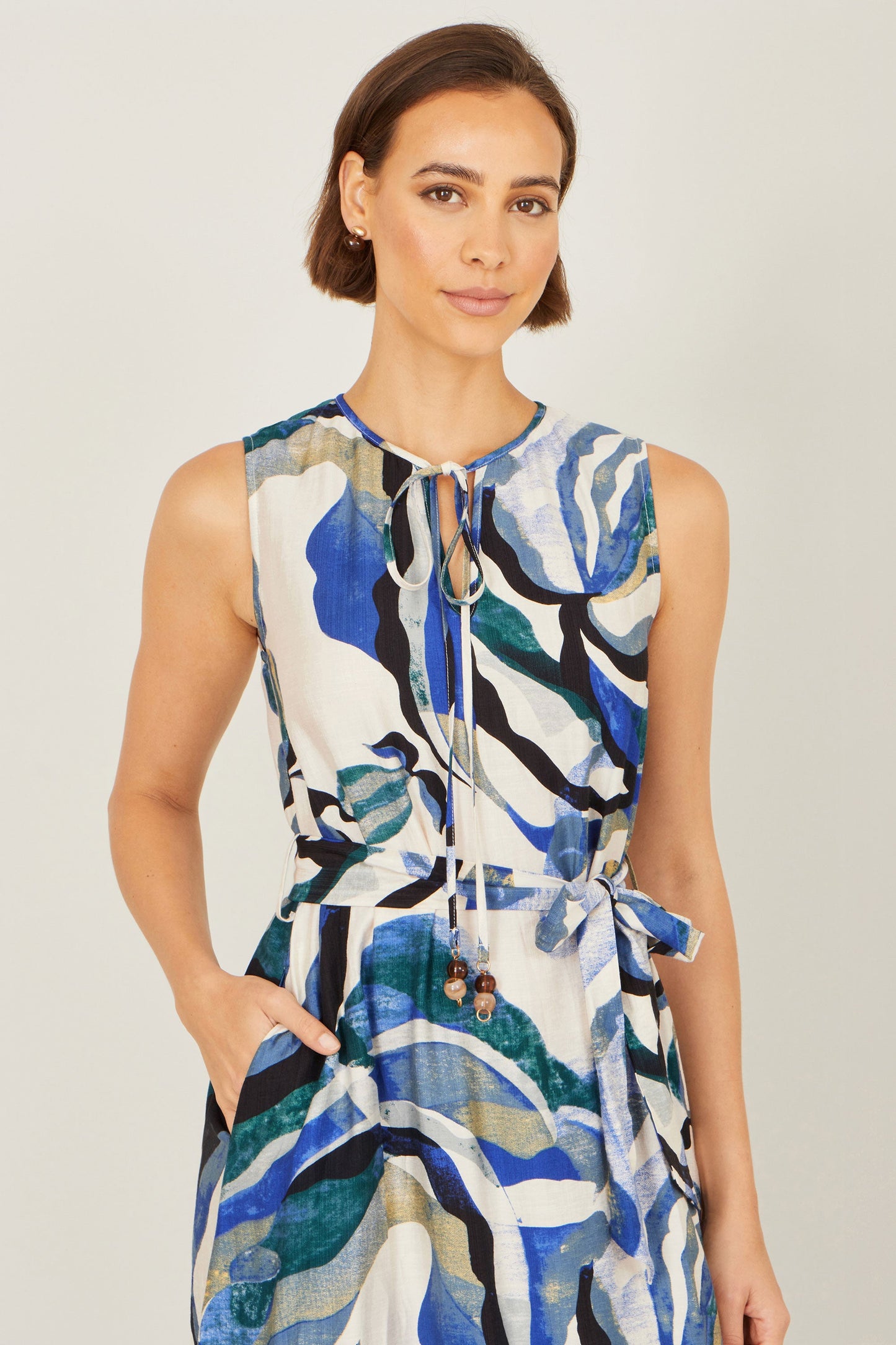 Blue Swirl Print Midi Dress