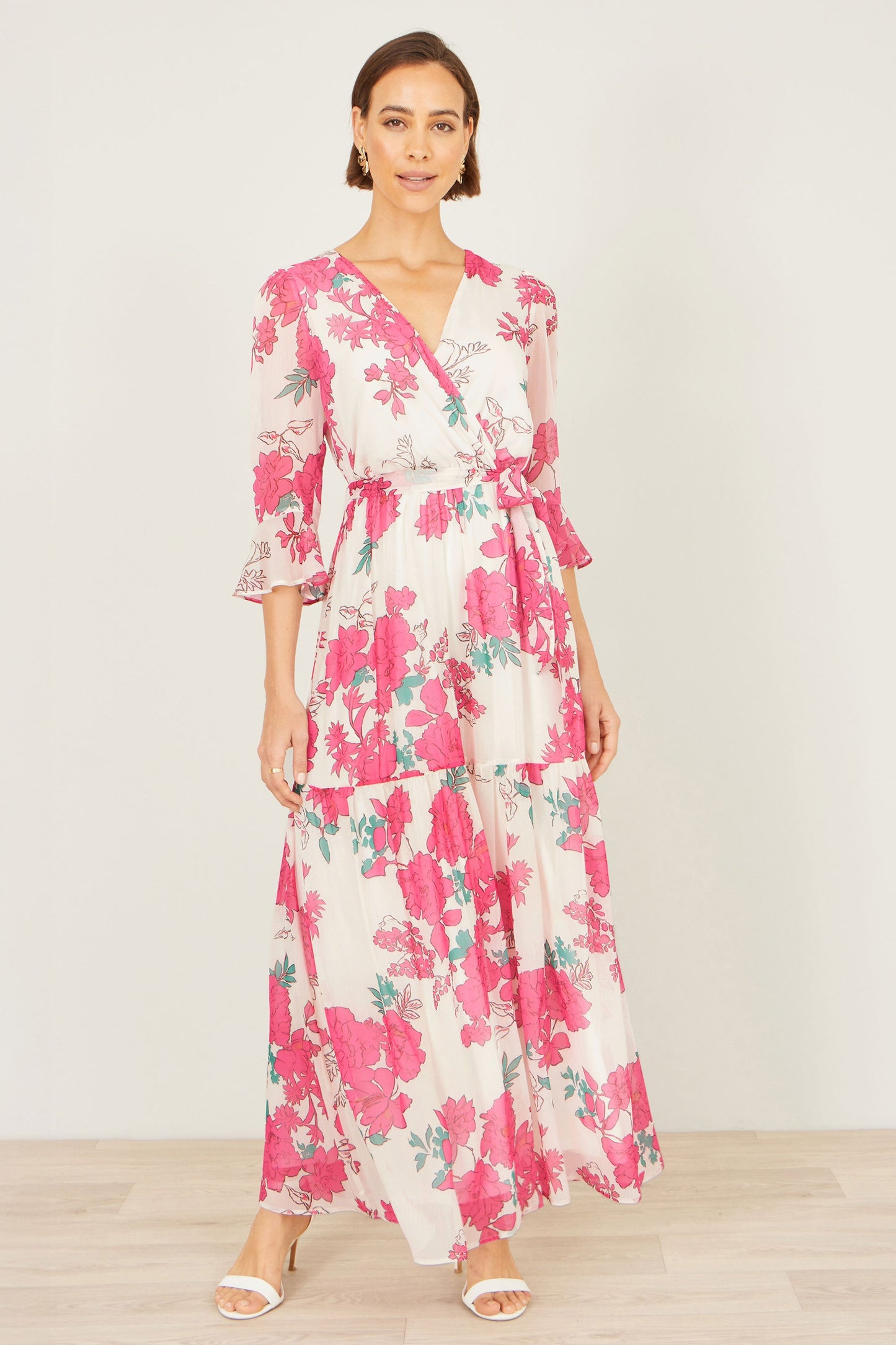 Pink Blossom Print Maxi Wrap Dress