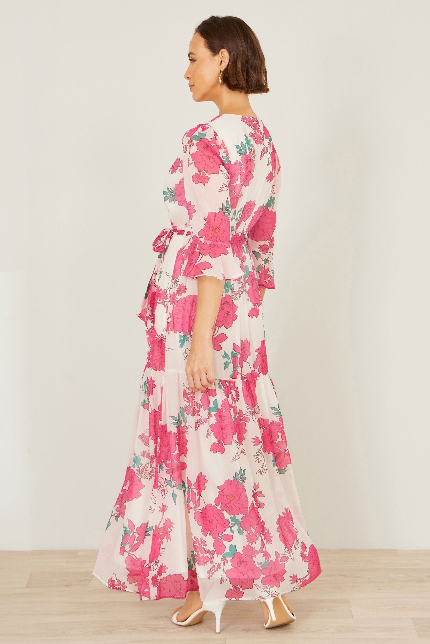 Pink Blossom Print Maxi Wrap Dress