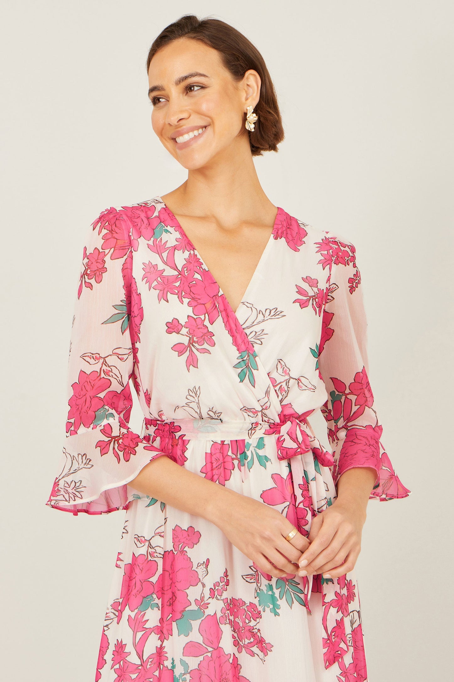 Pink Blossom Print Maxi Wrap Dress