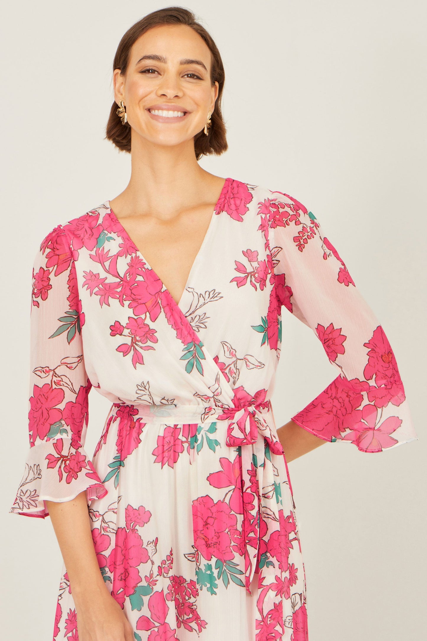 Pink Blossom Print Maxi Wrap Dress