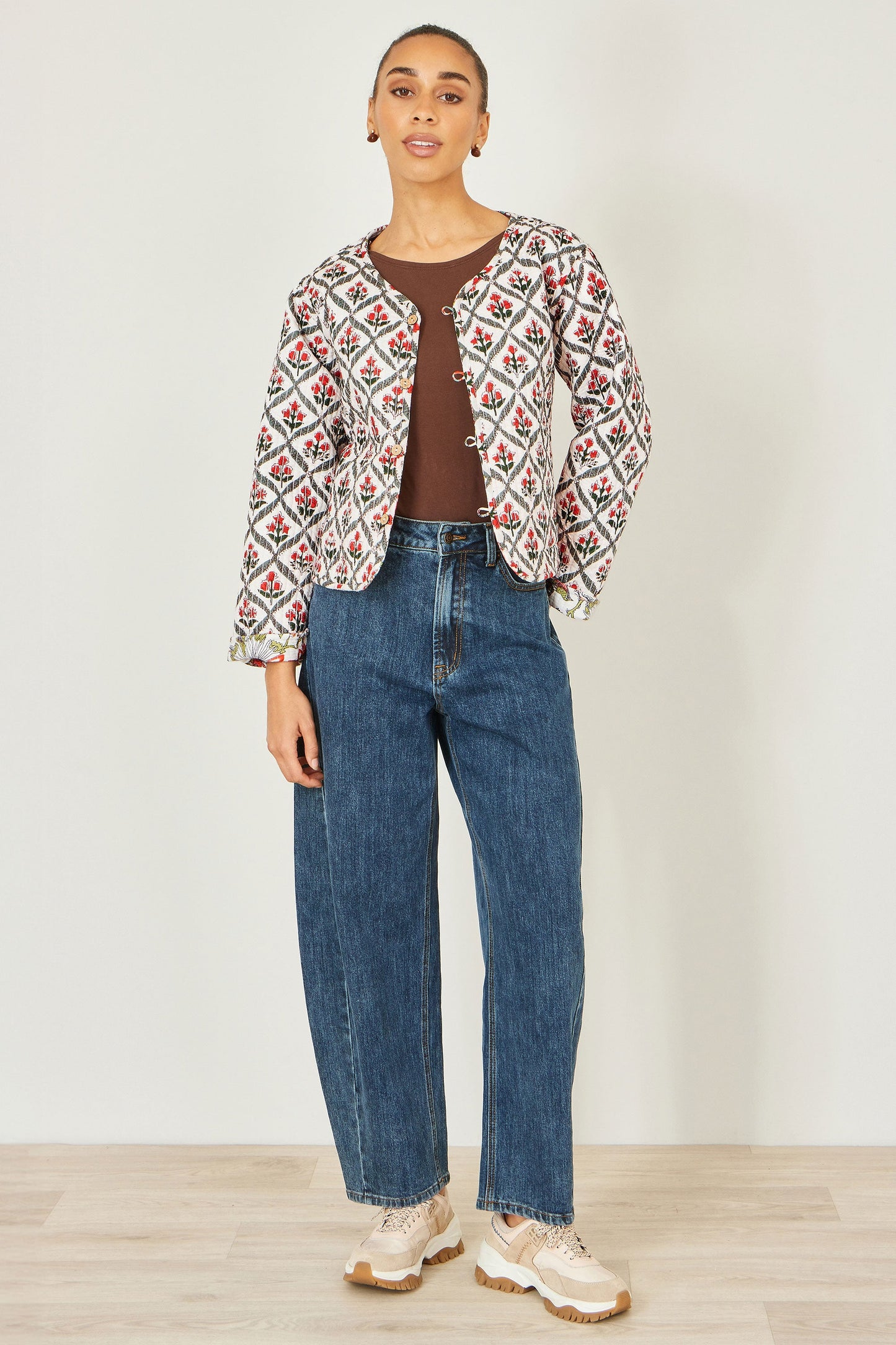 White Peacock Print Reversible Cotton Quilted Jacket