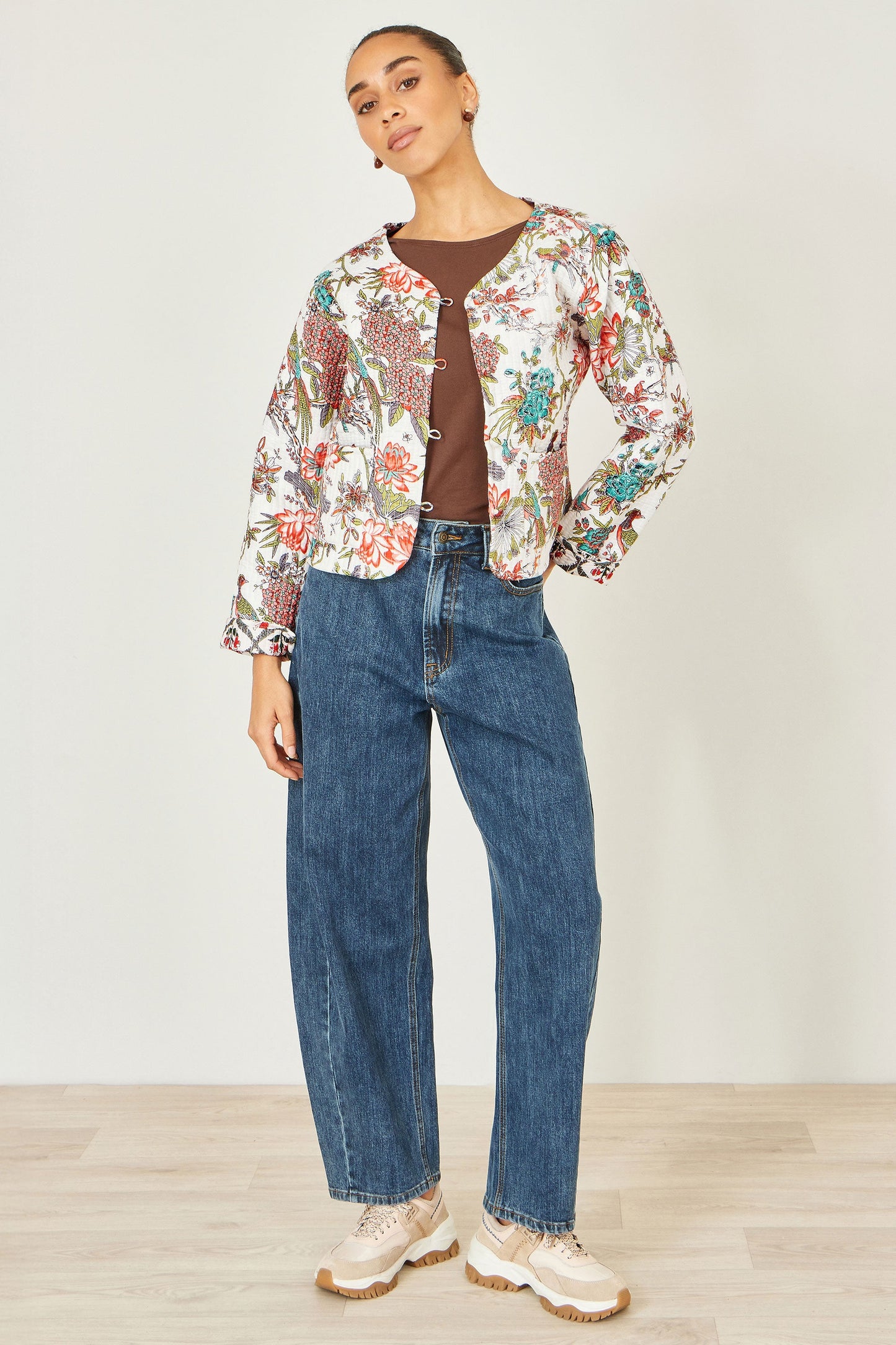 White Peacock Print Reversible Cotton Quilted Jacket