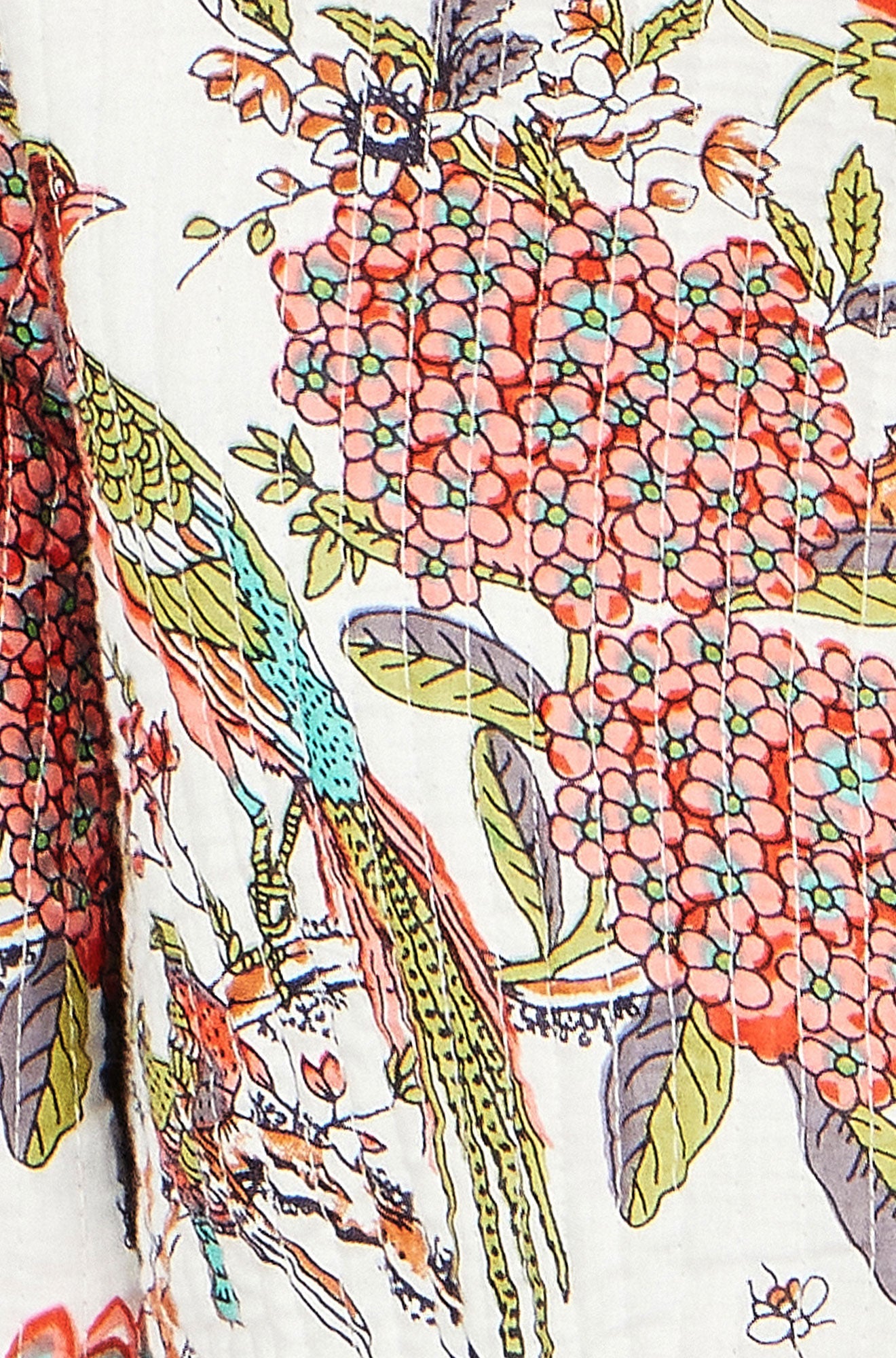 White Peacock Print Reversible Cotton Quilted Jacket