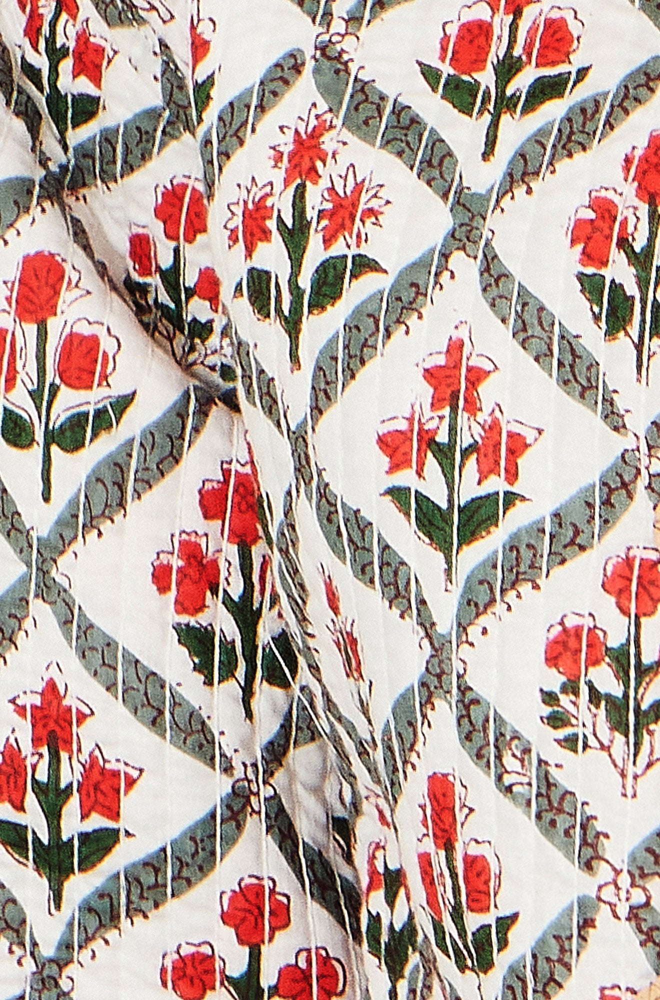 White Peacock Print Reversible Cotton Quilted Jacket