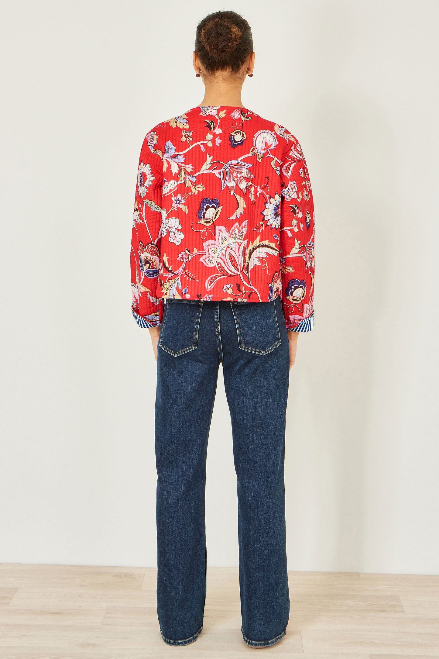 Red Boho Print Cotton Reversible Quilted Jacket