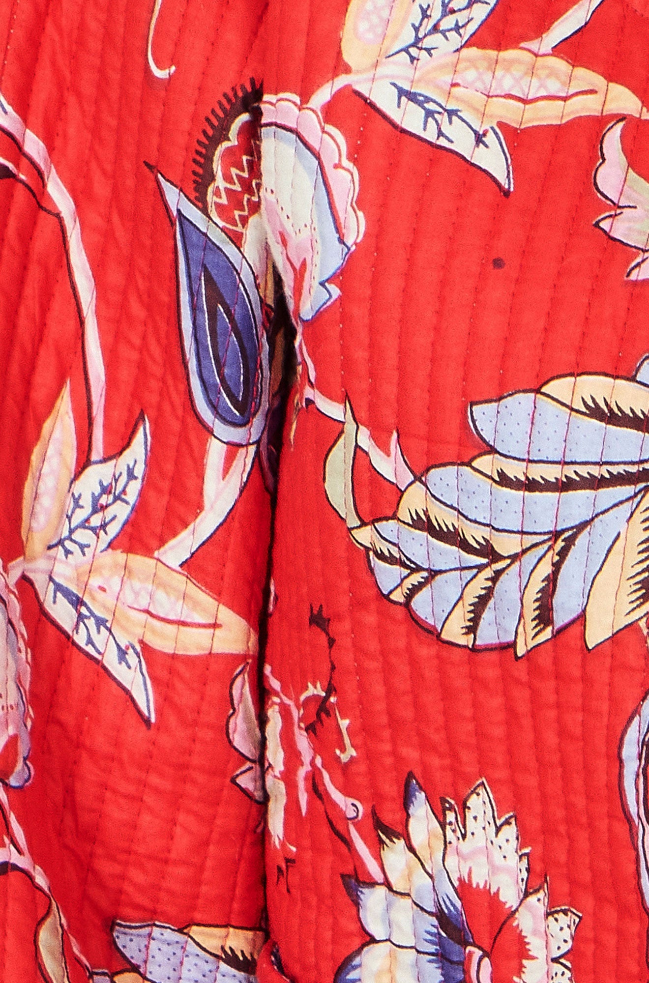 Red Boho Print Cotton Reversible Quilted Jacket
