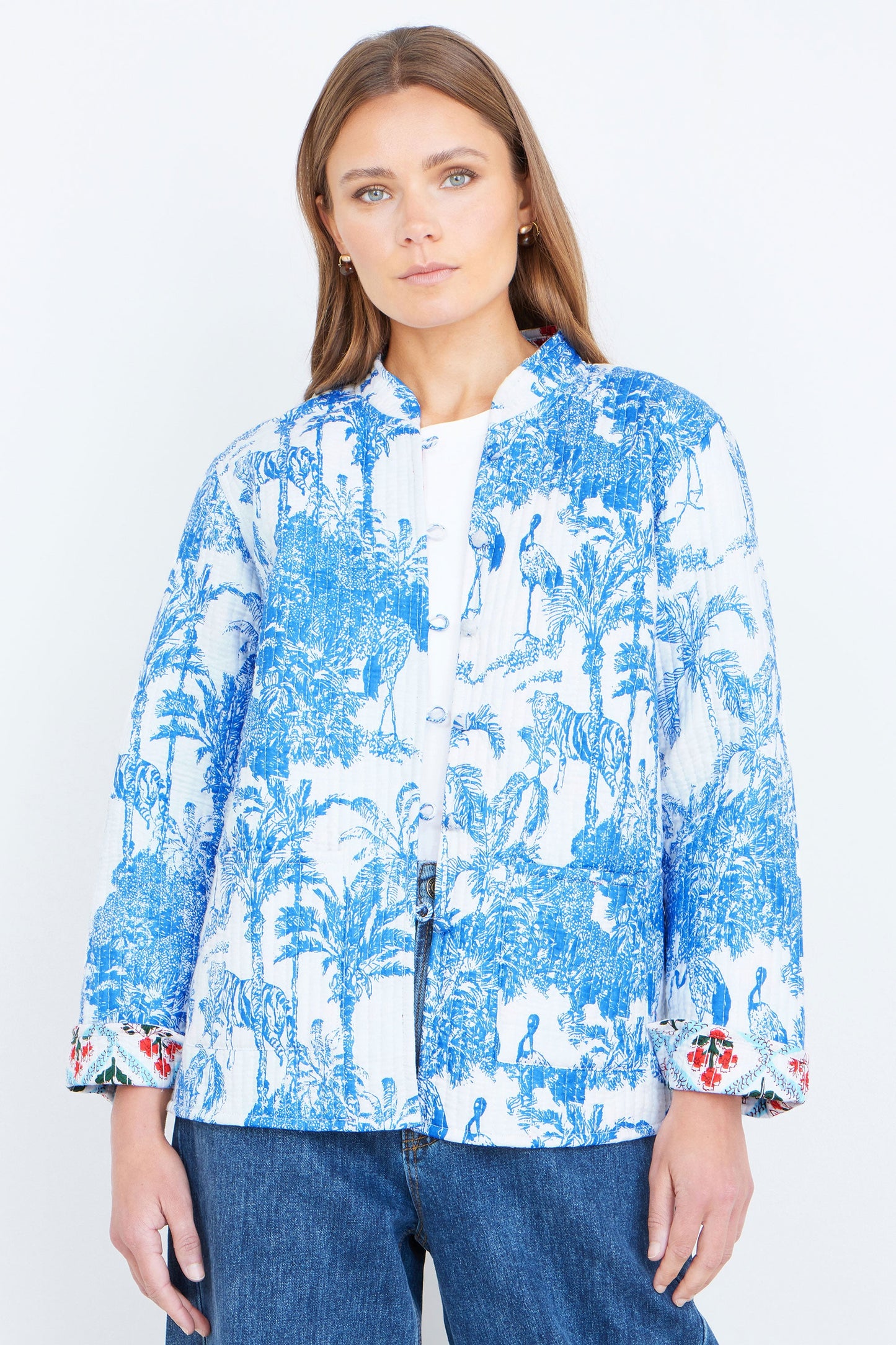 Blue Palm Reversible Cotton Quilted Jacket