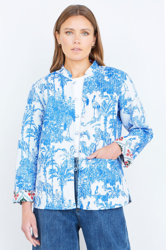 Blue Palm Reversible Cotton Quilted Jacket