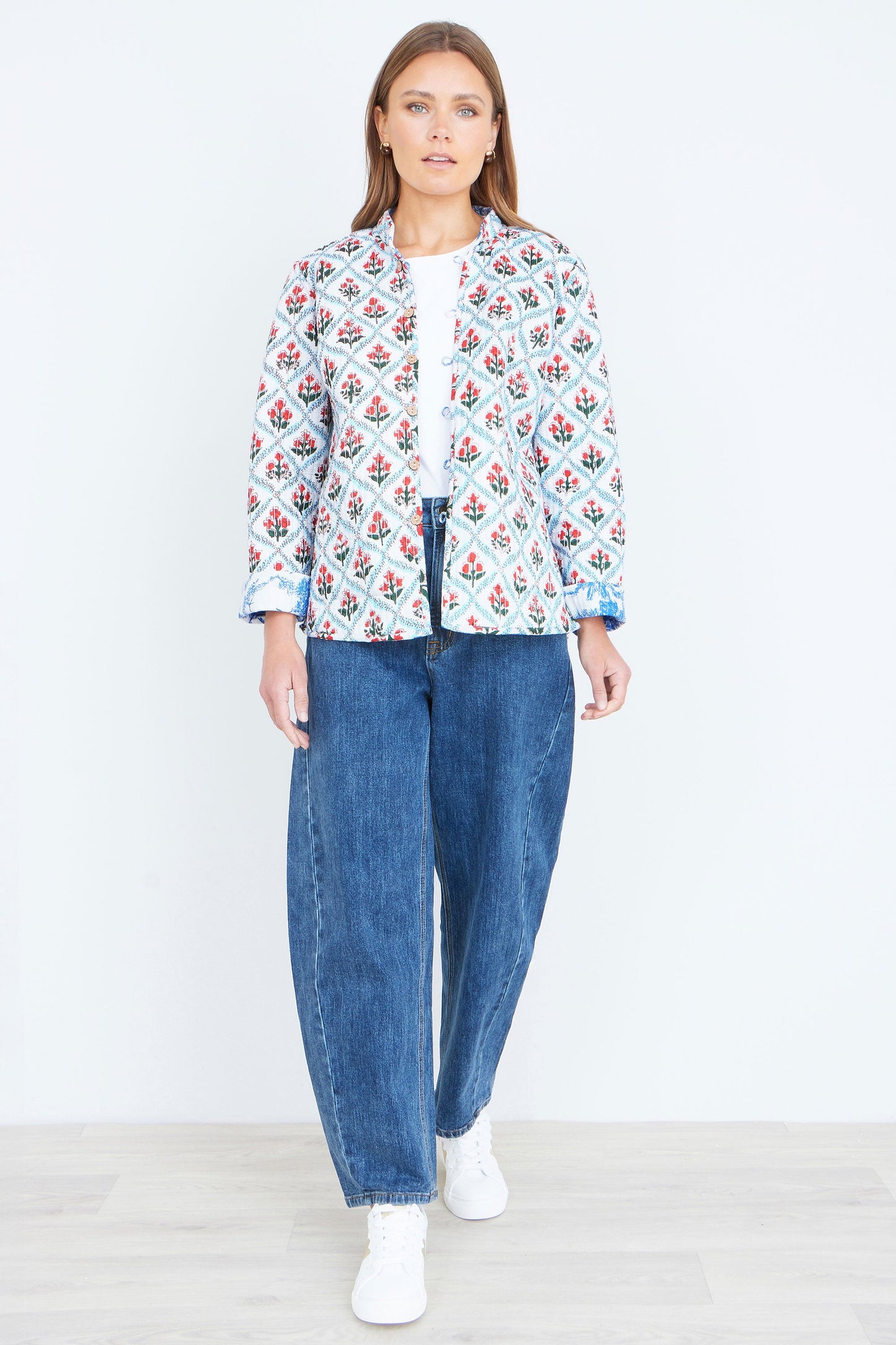 Blue Palm Reversible Cotton Quilted Jacket