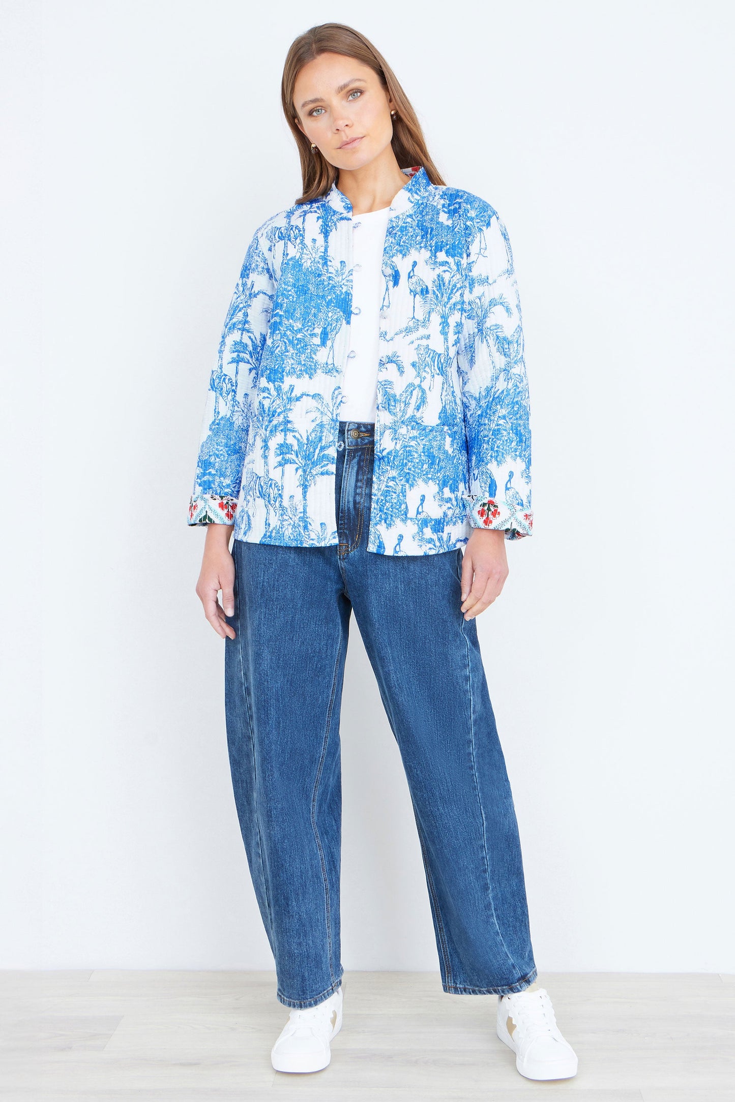Blue Palm Reversible Cotton Quilted Jacket