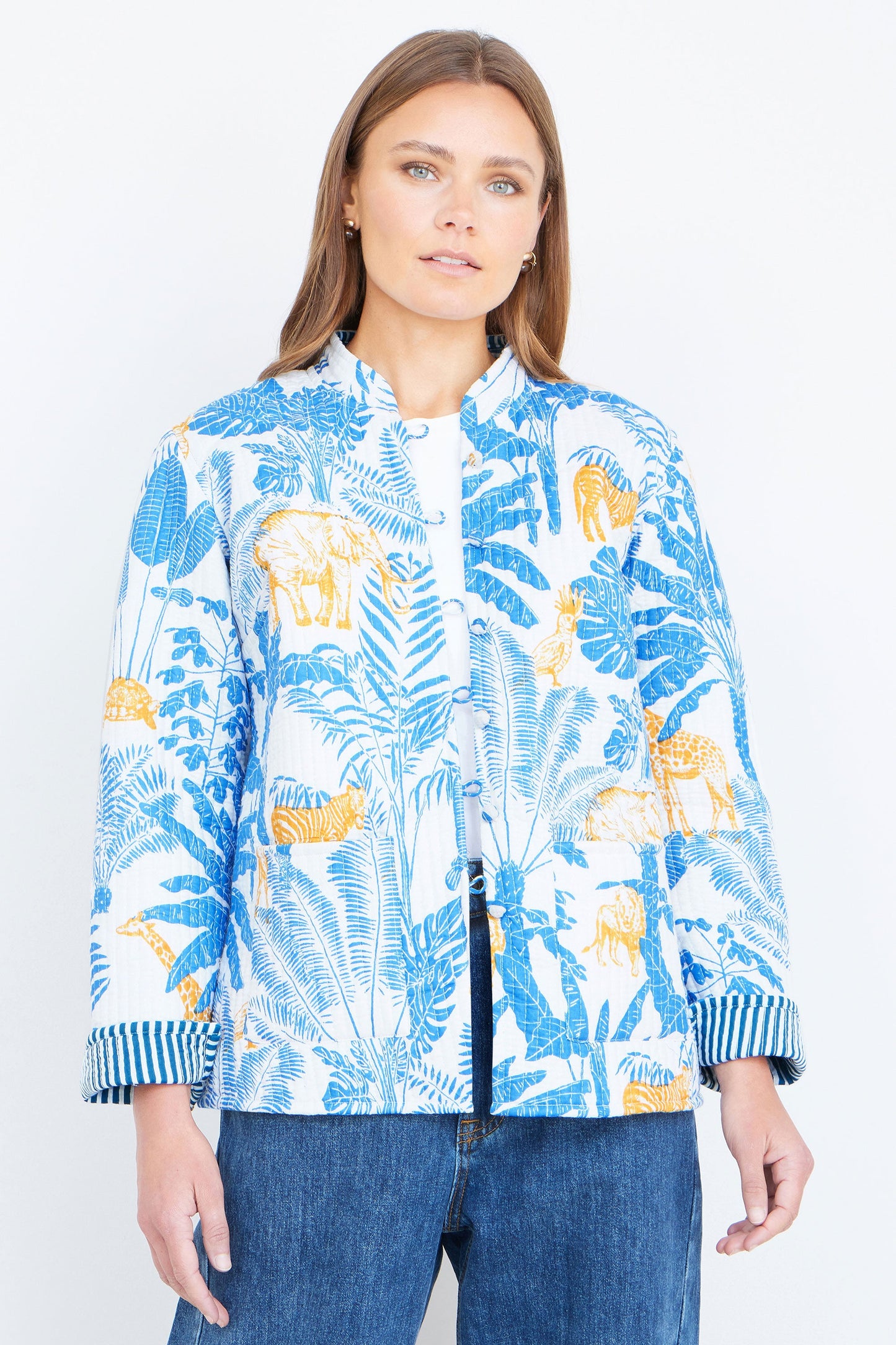 Blue Jungle Reversible Cotton Quilted Jacket