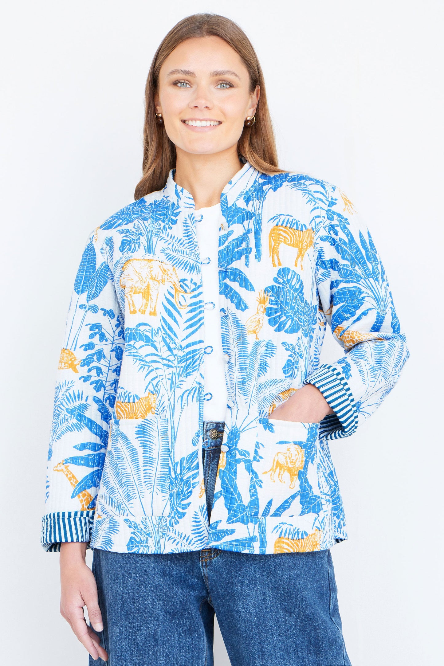 Blue Jungle Reversible Cotton Quilted Jacket