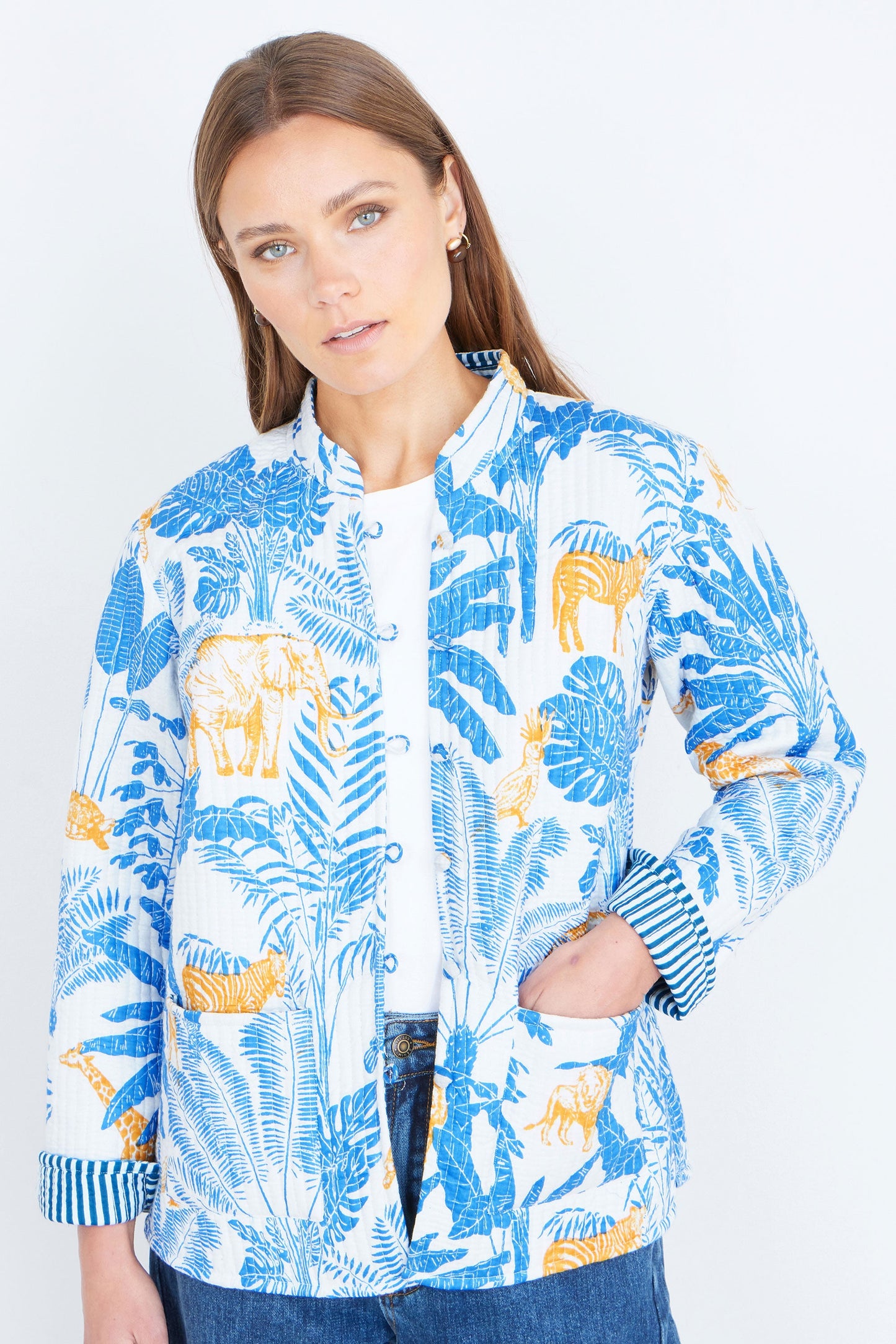 Blue Jungle Reversible Cotton Quilted Jacket