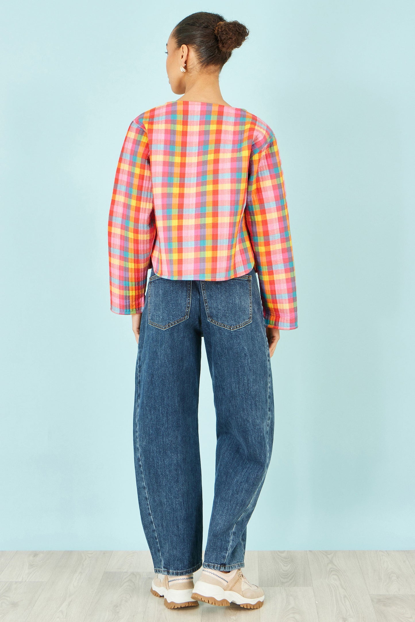 Multicolour Checked Reversible Cotton Quilted Jacket