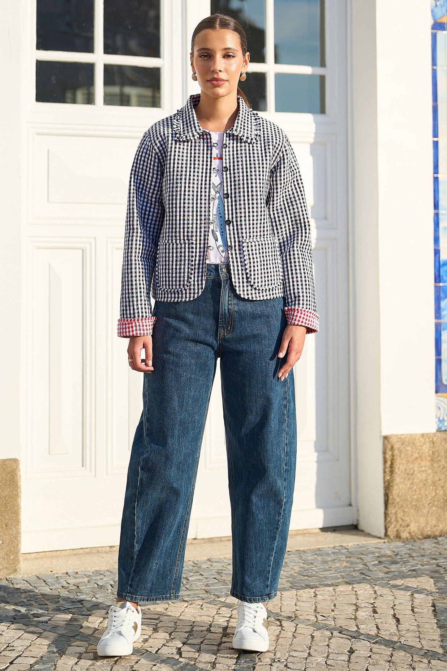 Black Gingham Frill Collar Jacket