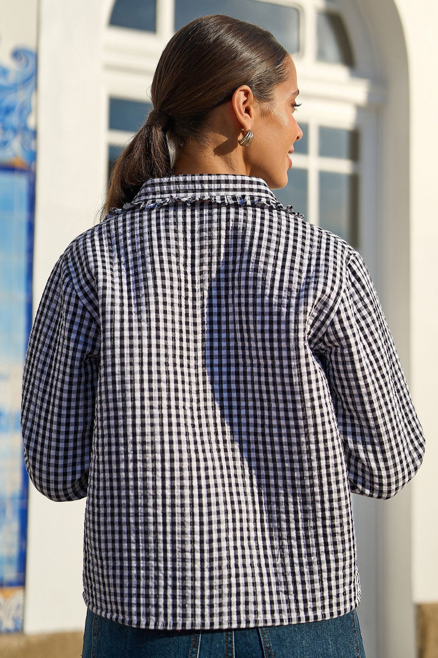 Black Gingham Frill Collar Jacket