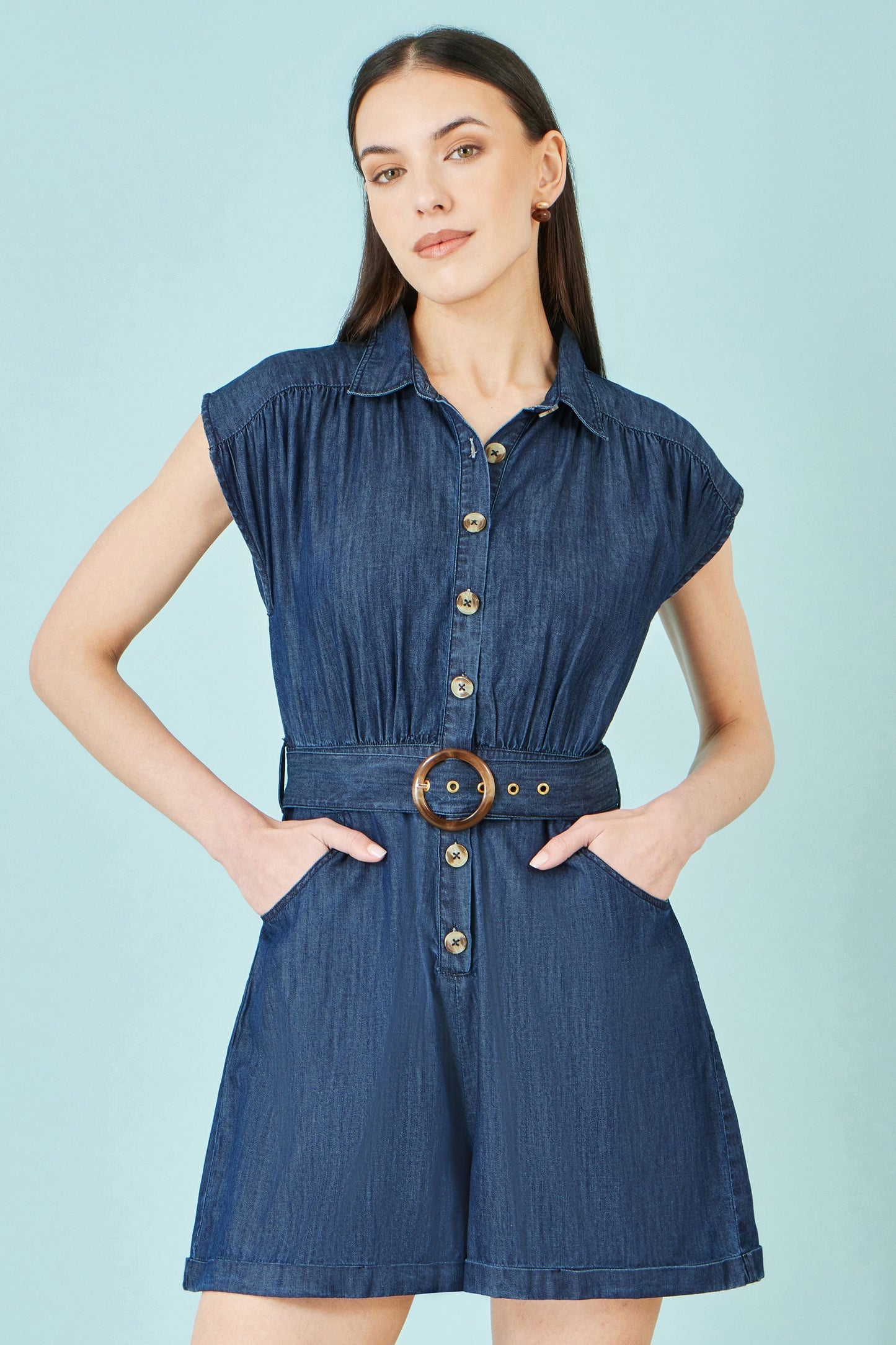 Blue Chambray Cotton Playsuit