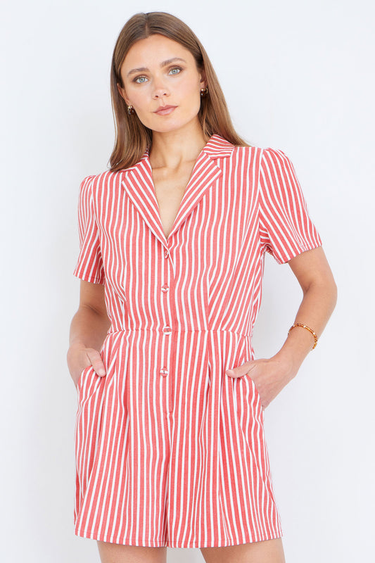 Red Stripe Retro Playsuit