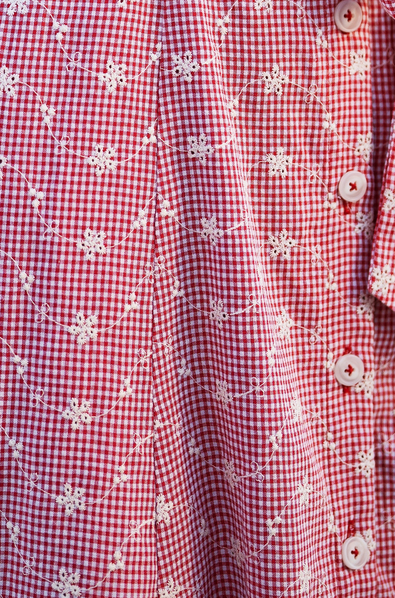Red Broderie Anglaise Embroidered Sleeveless Shirt Dress