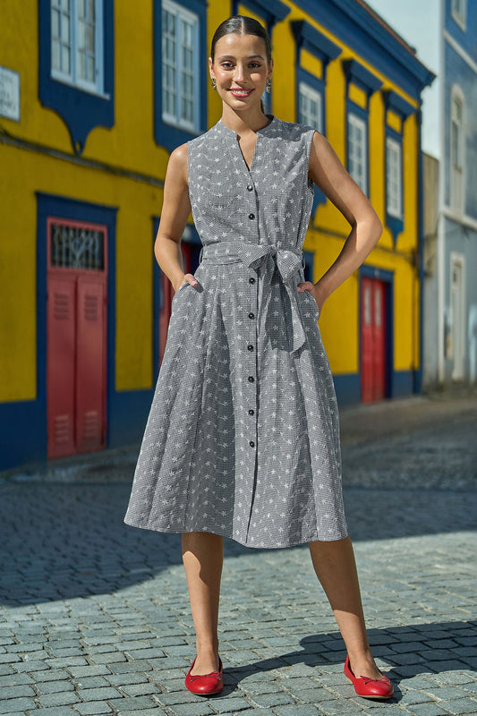 Black Broderie Anglaise Embroidered Sleeveless Shirt Dress
