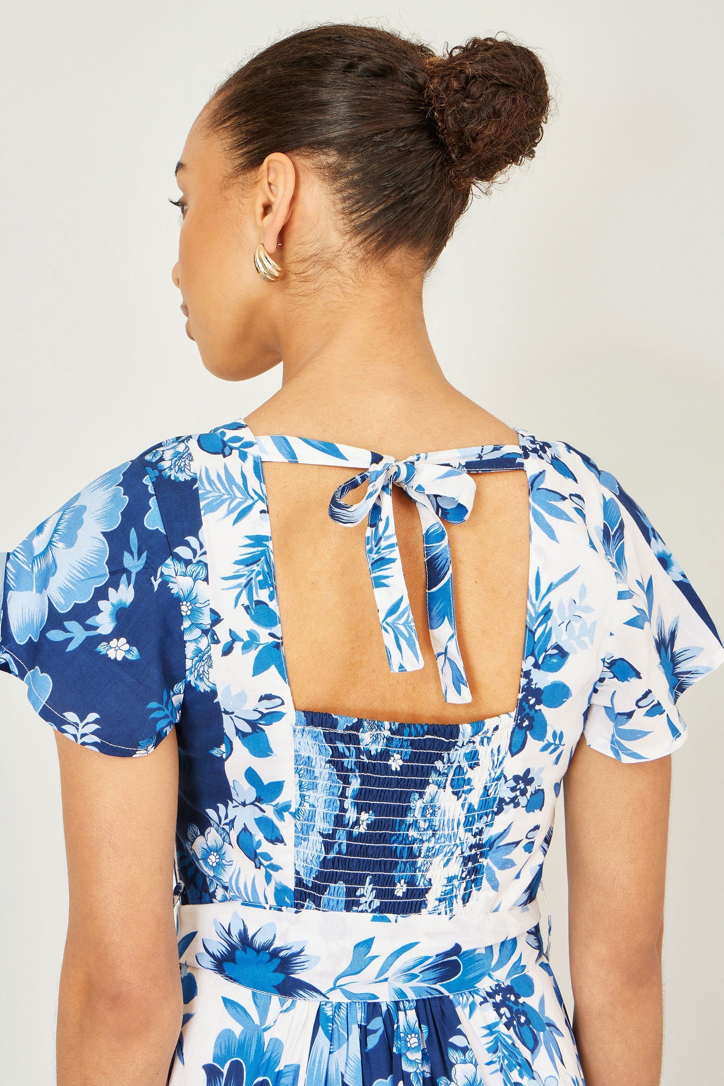 Blue Floral Viscose Midi Shirt Dress With Matching Belt